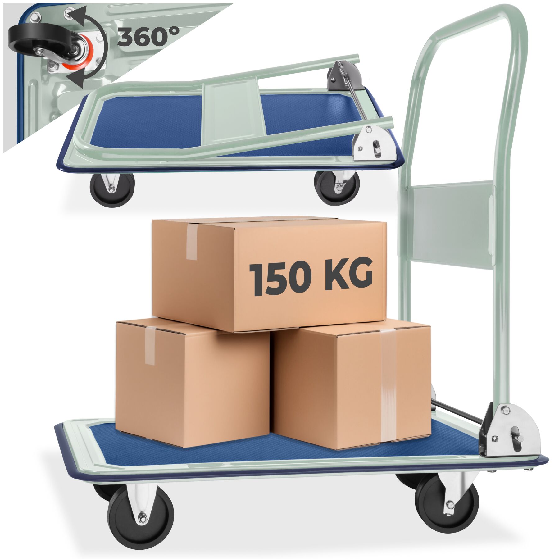 Carrello con pianale pieghevole max. 150 kg - bianco | tectake