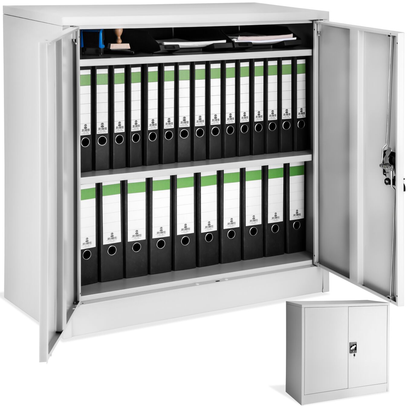 Filing Cabinet - 3 shelves, height-adjustable, lockable, 90 x 40 x 90 cm - grey