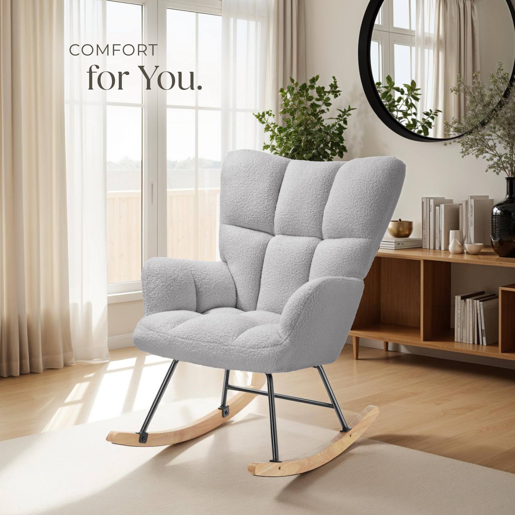 Relax Rocking Chair Armchair Nursery Nursing Seat Wooden Runners Thick Padding - Picture 21 of 25