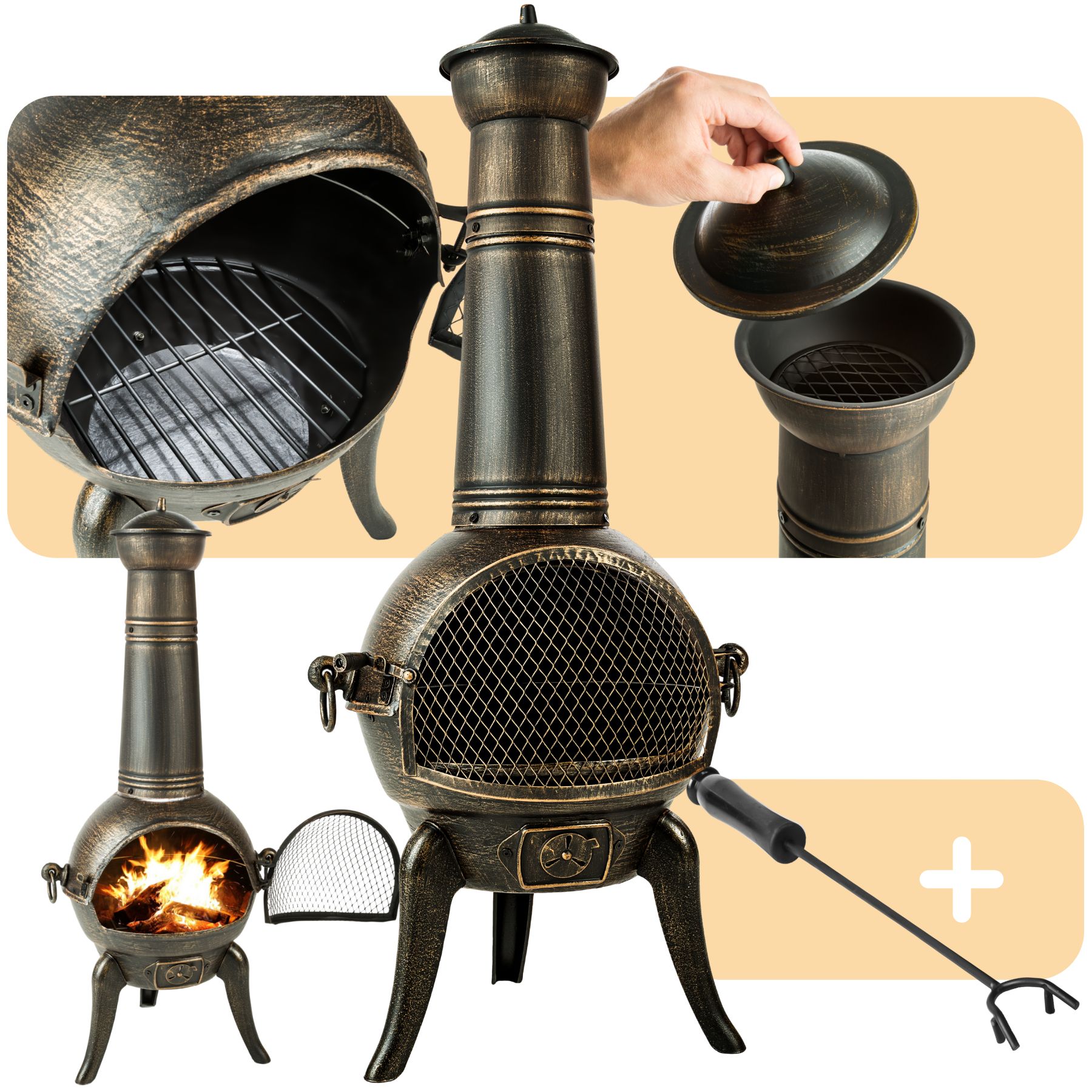 Aquecimento a lenha de ferro fundido para terraço - cinzento