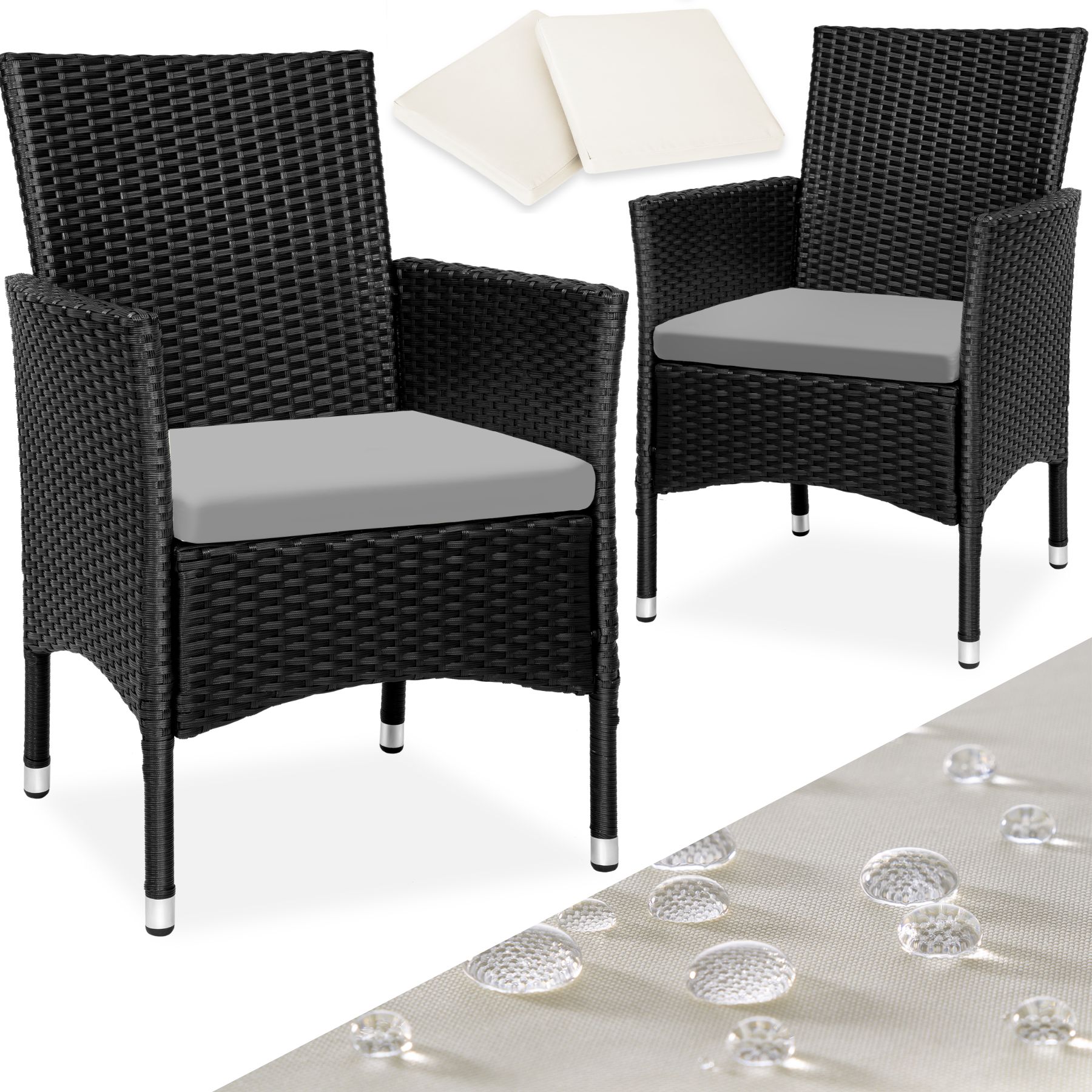 2 trädgårdsstolar i rotting Royan - svart/beige av tectake