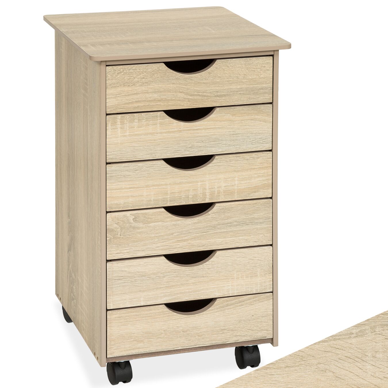 Rollcontainer aus Holz 65x36x40cm - Holz hell, Eiche Sonoma