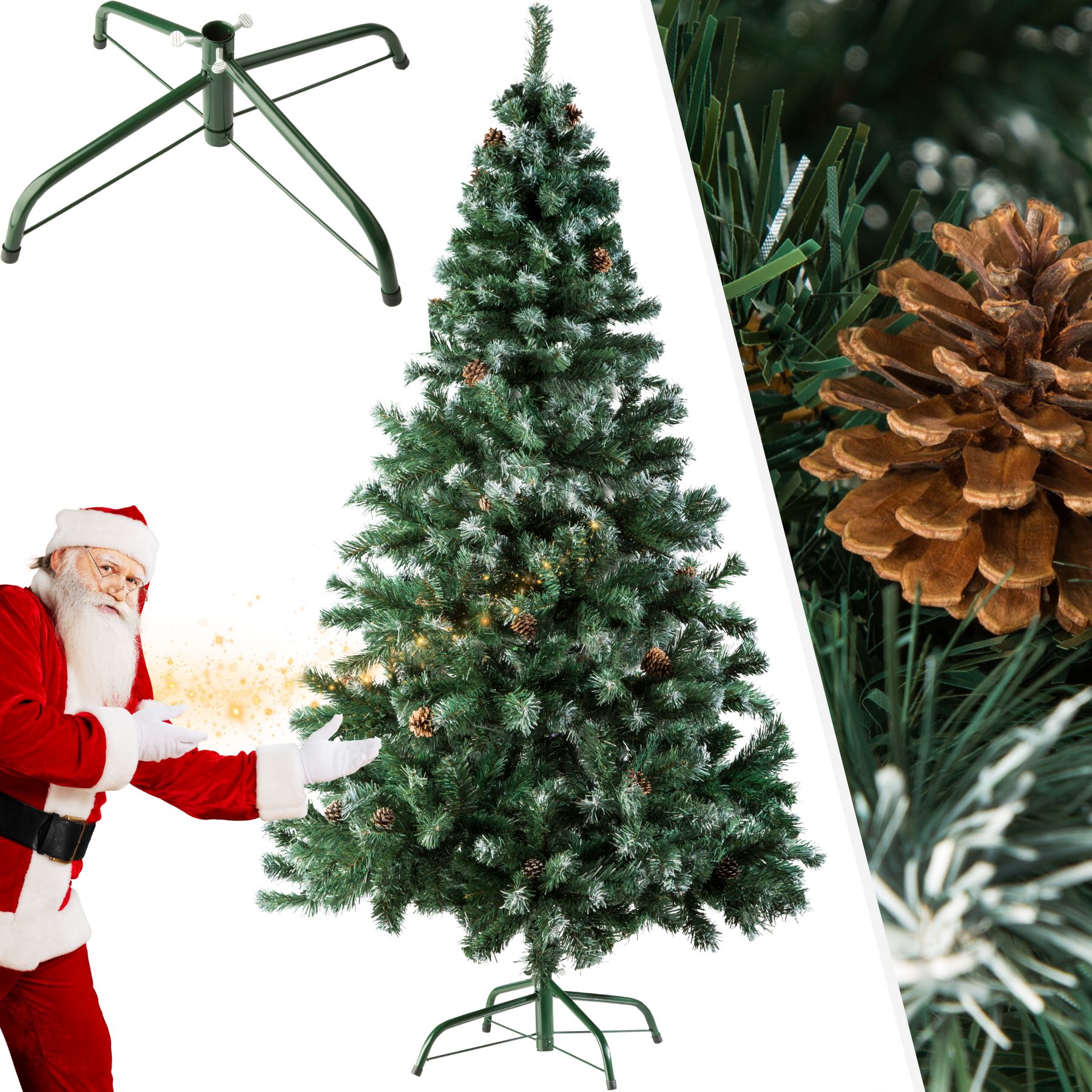 Kunstkerstboom met dennenappels en metalen standaard 180cm - groen