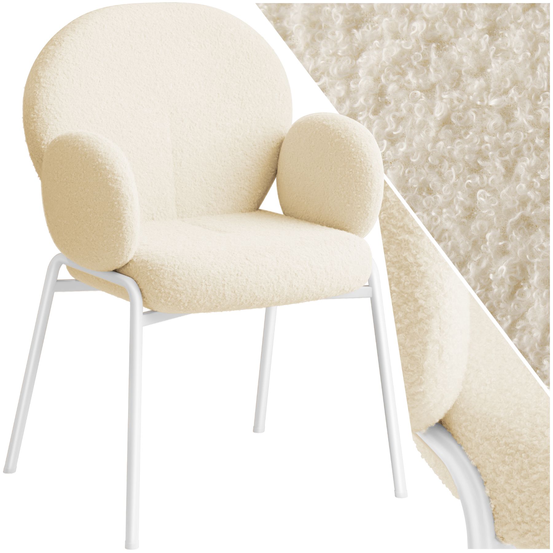 Dining Chair - Bouclé cover, plush padding, high backrest - cream, per piece