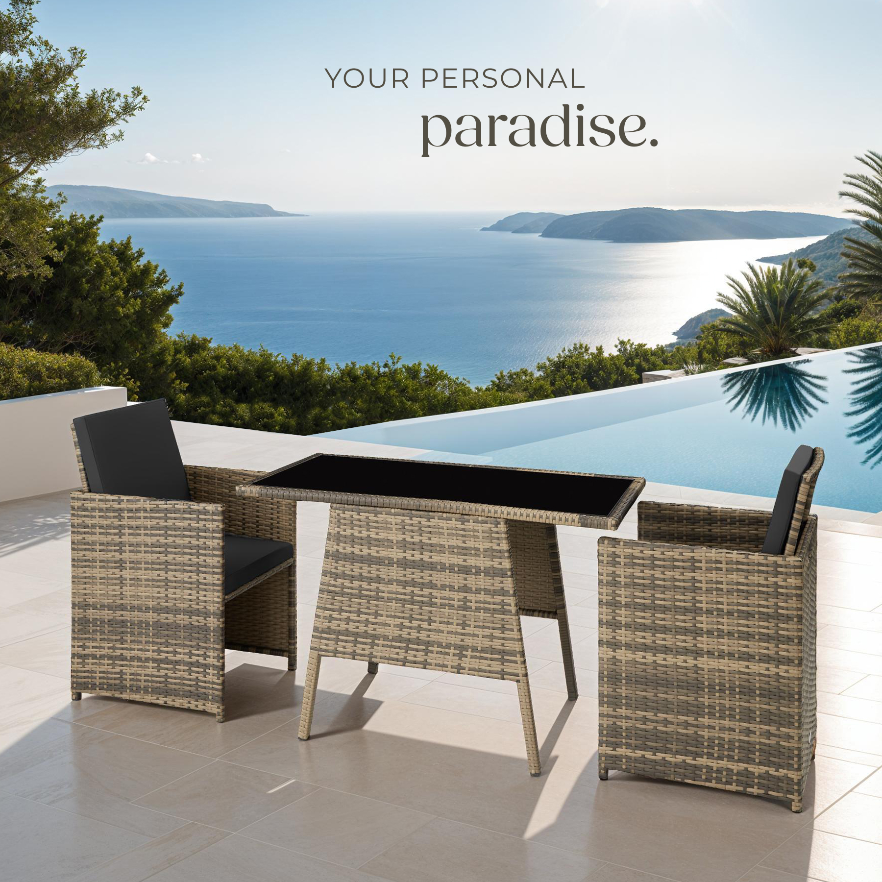 Garden bistro set in rattan | 2 chairs, 1 table | Outdoor Compact Furniture - Picture 45 of 49