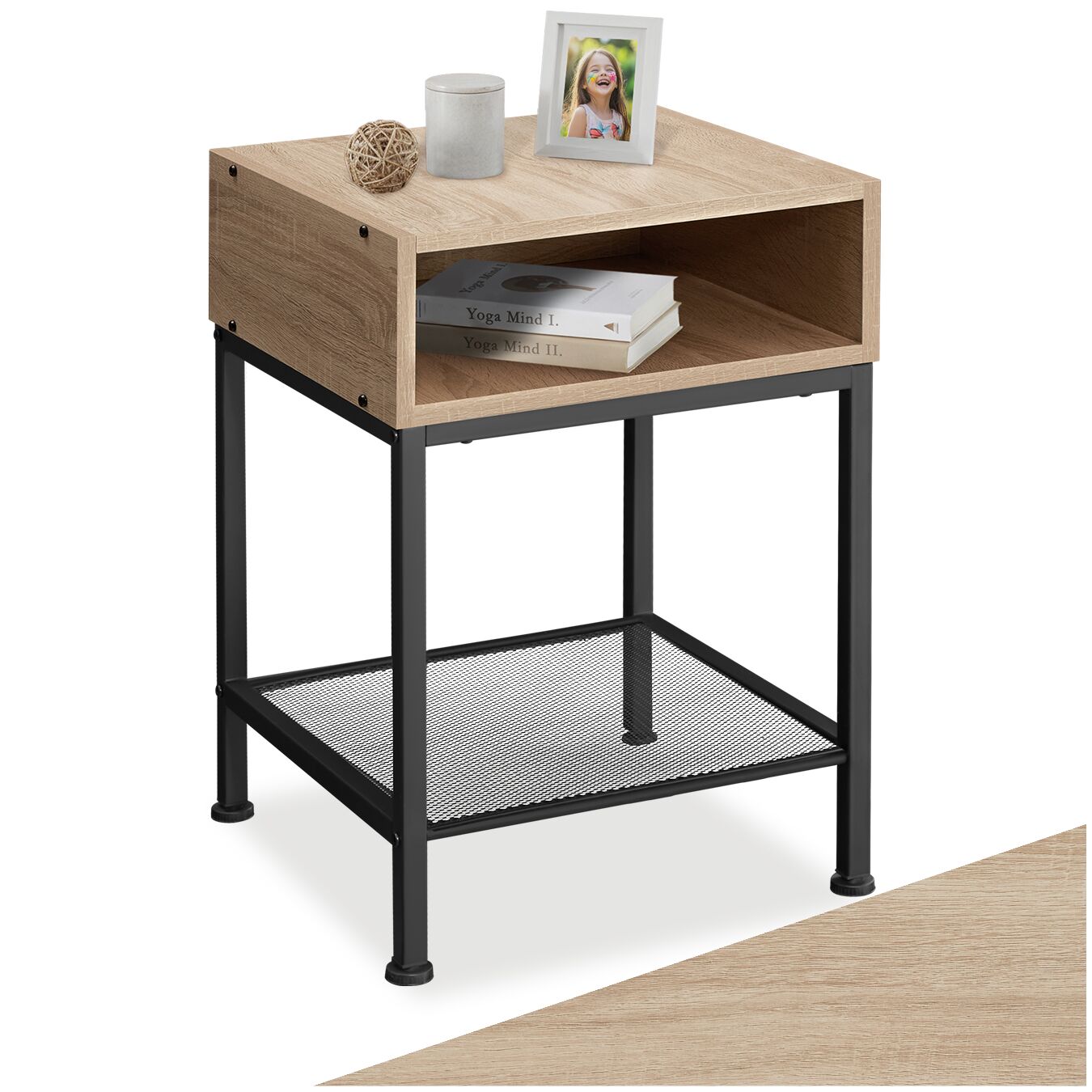 Bedside table Harlow - industrial wood light, oak Sonoma