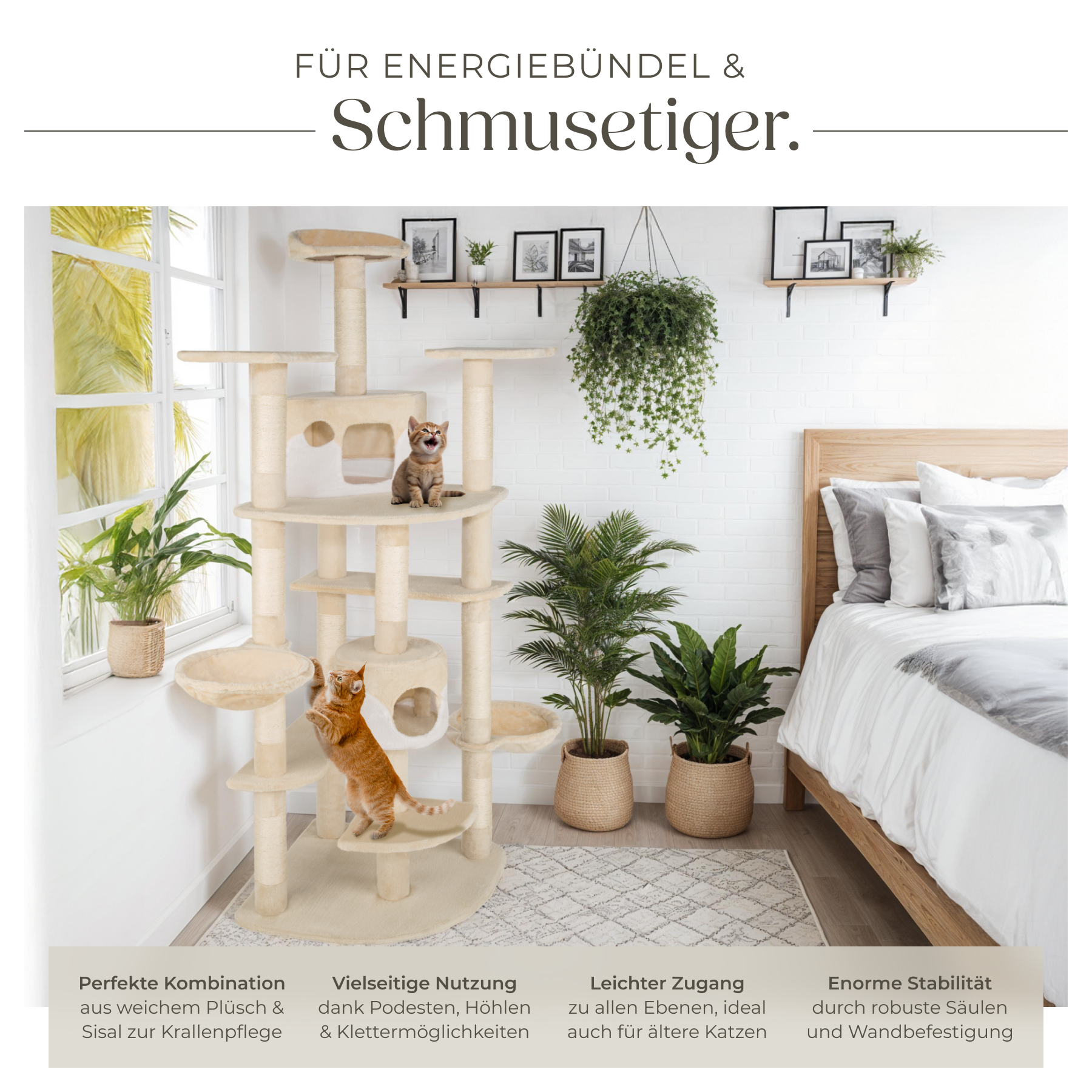 Kratzbaum XXL Katzenbaum Sisal große Katzen Kletterbaum 204 cm Katzenkratzbaum - Afbeelding 4 van 37
