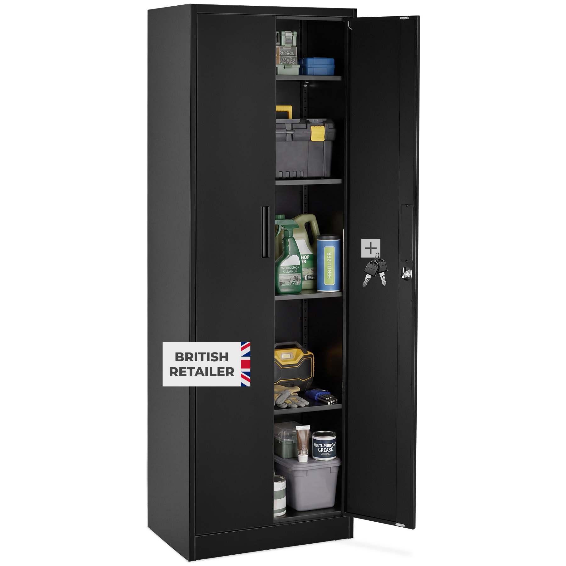 Brandon Filing Cabinet, Magnetic Closure, Adjustable Shelves - black | tectake