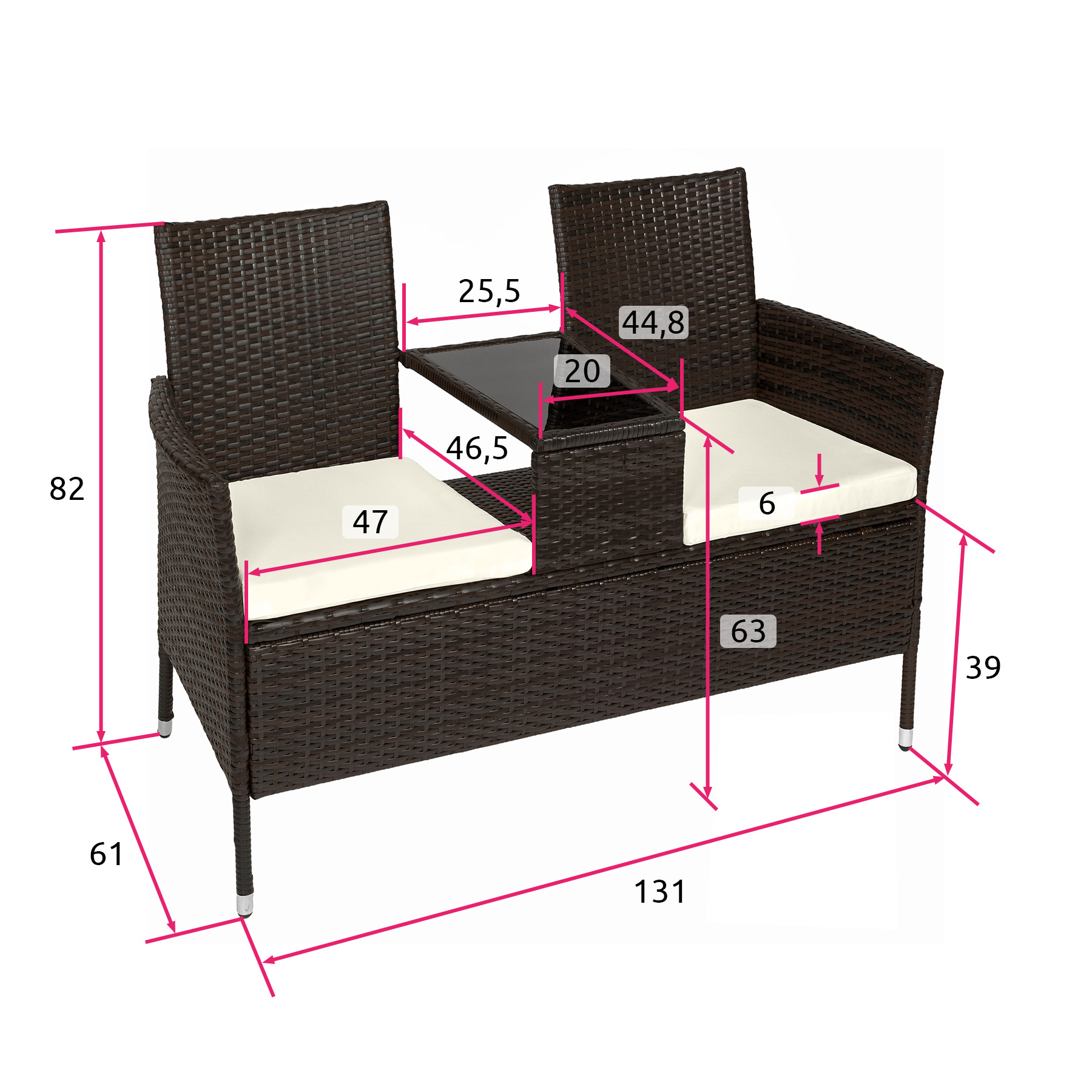 Poly Rattan Bench Glass Table Garden Furniture 2 Seats Wicker Patio Balcony New - Picture 48 of 81