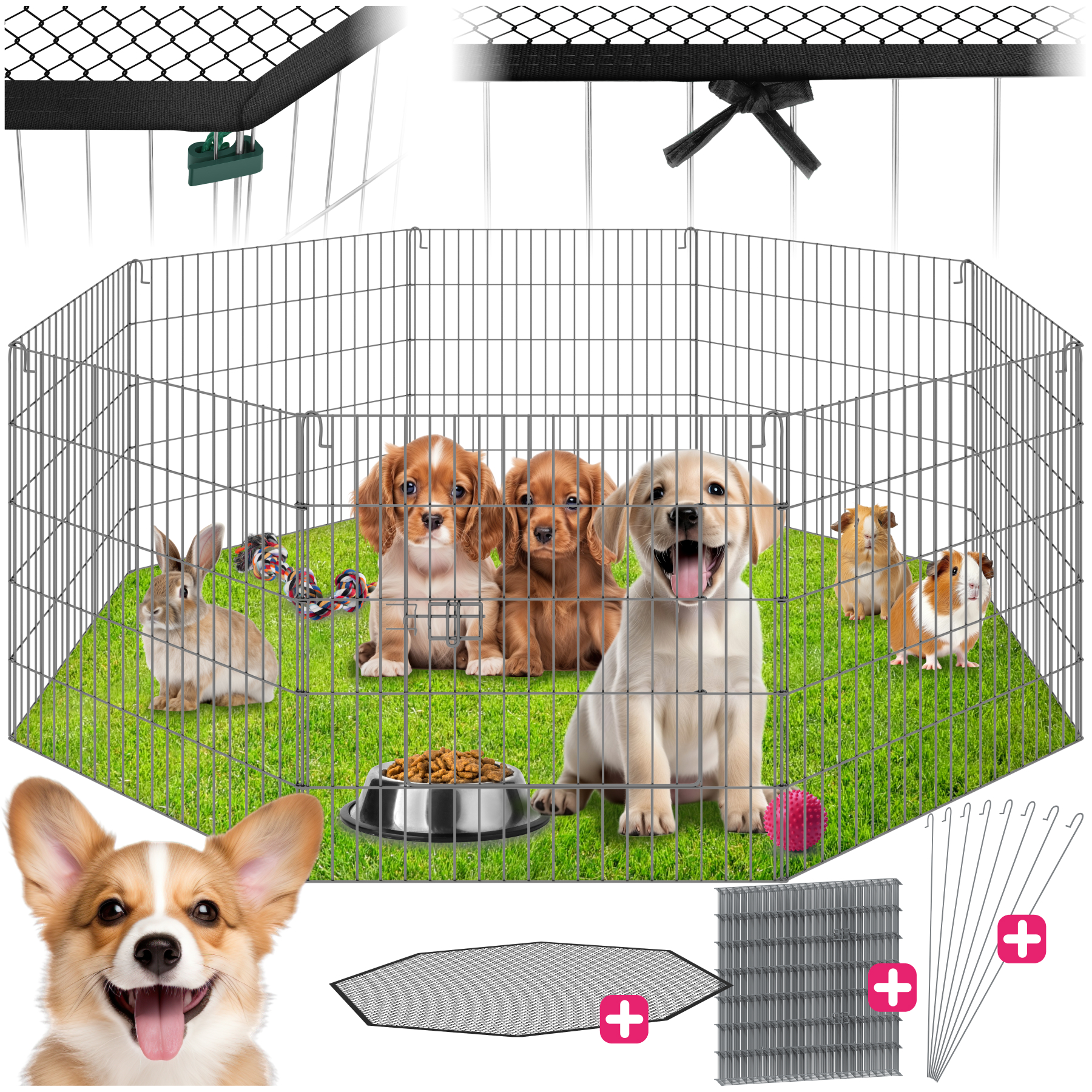 Freilaufgehege Hopper, mit Sicherheitsnetz, Ø 145cm - schwarz | tectake