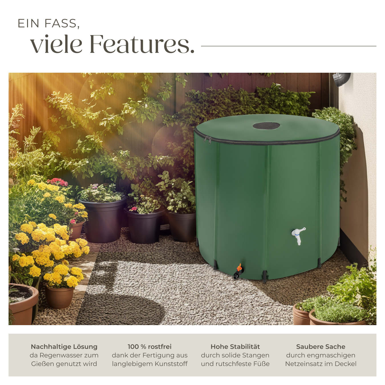 Regentonne mit Hahn Regenwassertonne Wassertank 200 bis 750 Liter Tank faltbar