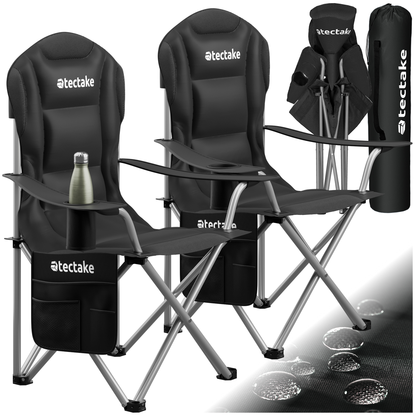 Gepolsterter Campingstuhl MTX, faltbar, mit Getränkehalter - 2er Set von tectake