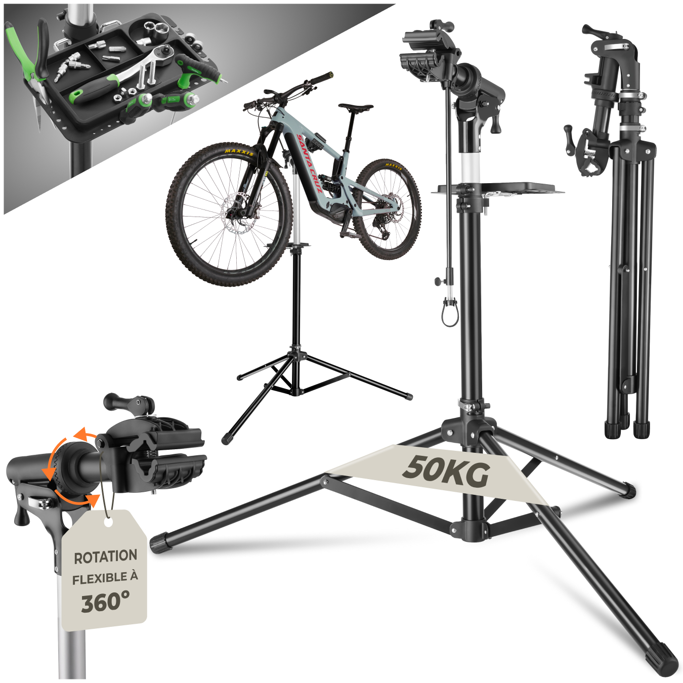 Support de réparation pour vélo Tristan jusqu'à 50kg, adapté aux vélos électriques - noir de tectake