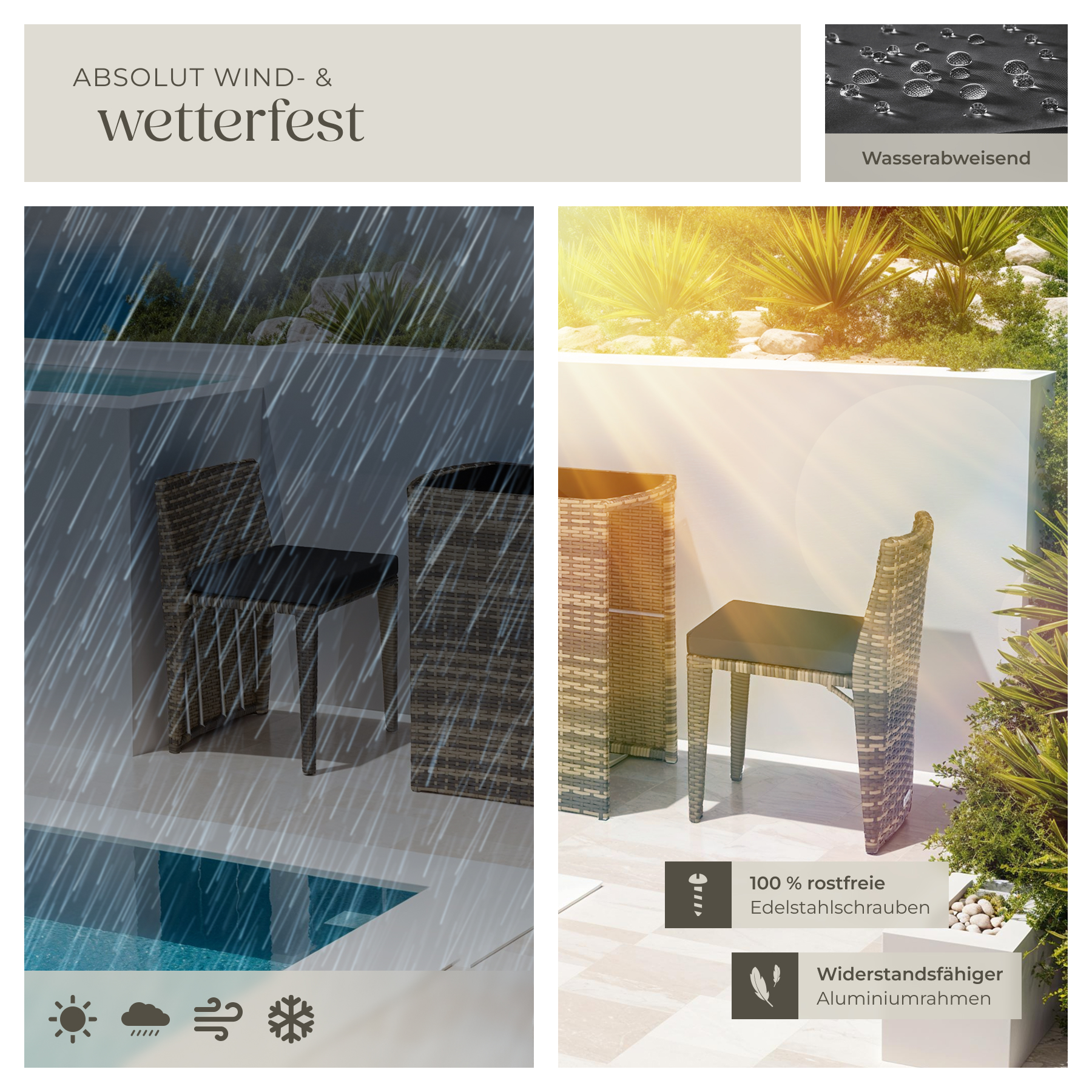 Polyrattan Alu Balkon Bistro Set Sitzgruppe Garnitur Garten Möbel Stühle Tisch