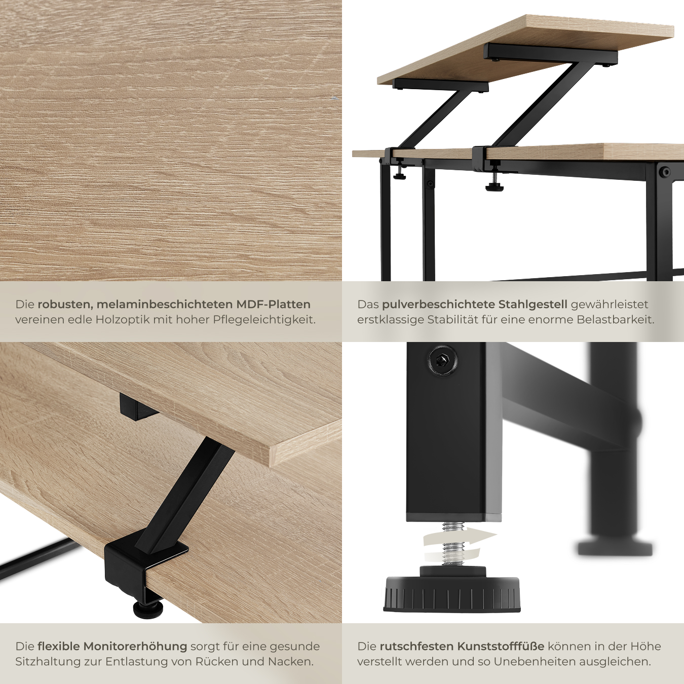 Schreibtisch Eckschreibtisch L-Form Computertisch Bürotisch PC Tisch Holz Metall