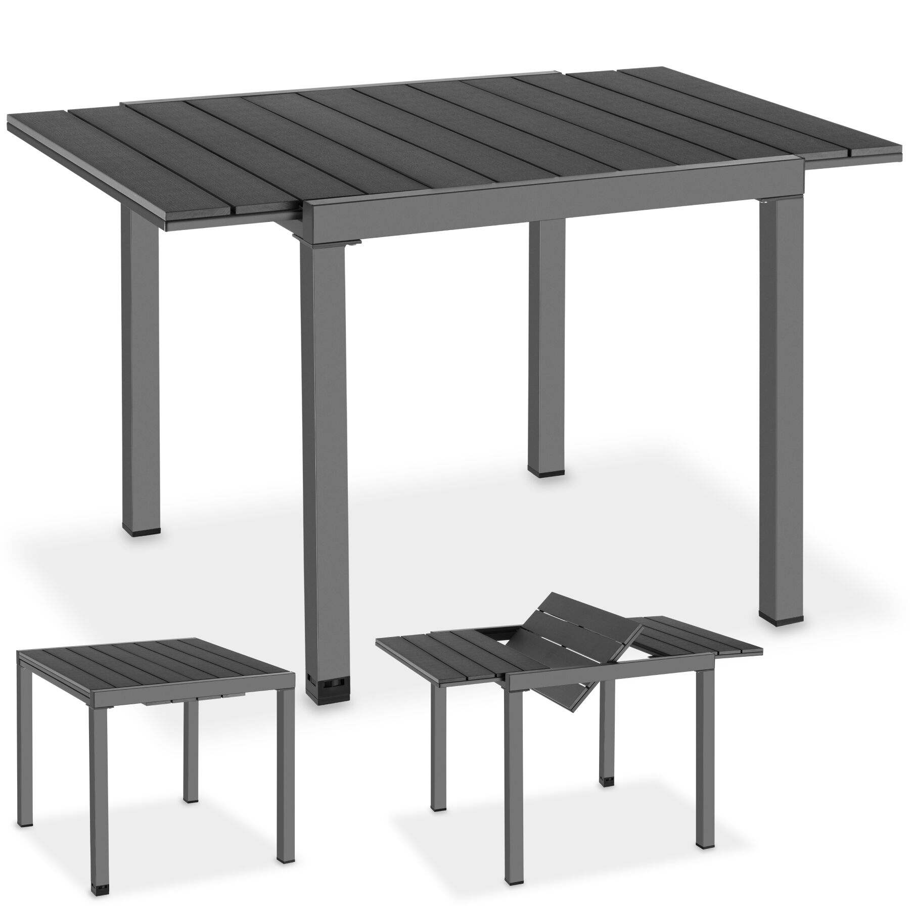 Tuintafel Inca aluminium, uitschuifbaar, houtlook - zwart | tectake