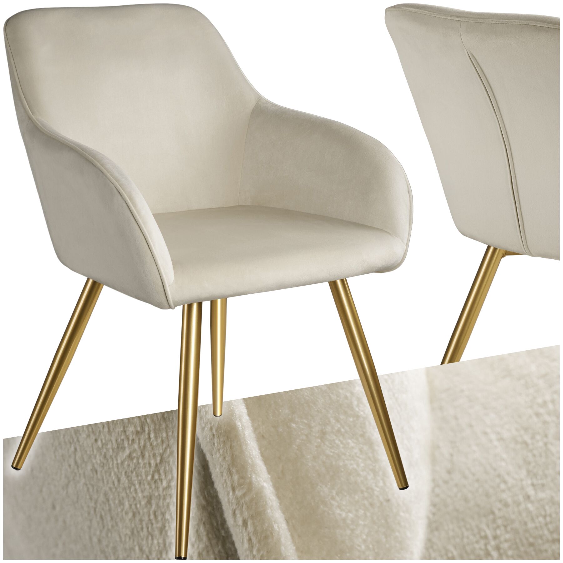 Esszimmerstuhl Marilyn Samtoptik, goldene Stuhlbeine - creme/gold, pro Stück