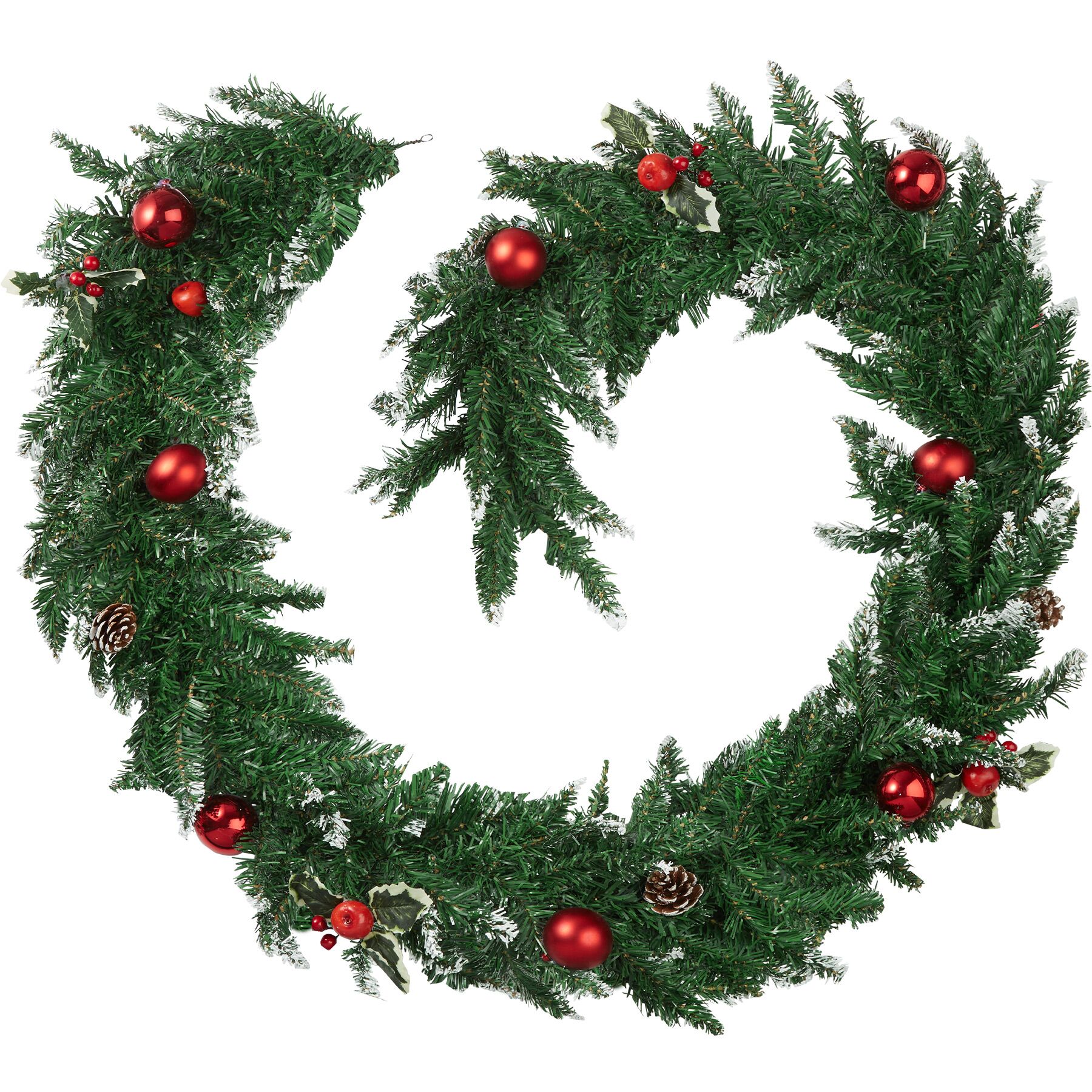 Coroa de natal verde com bolas e pinhas de abeto 2,7m - vermelho/verde