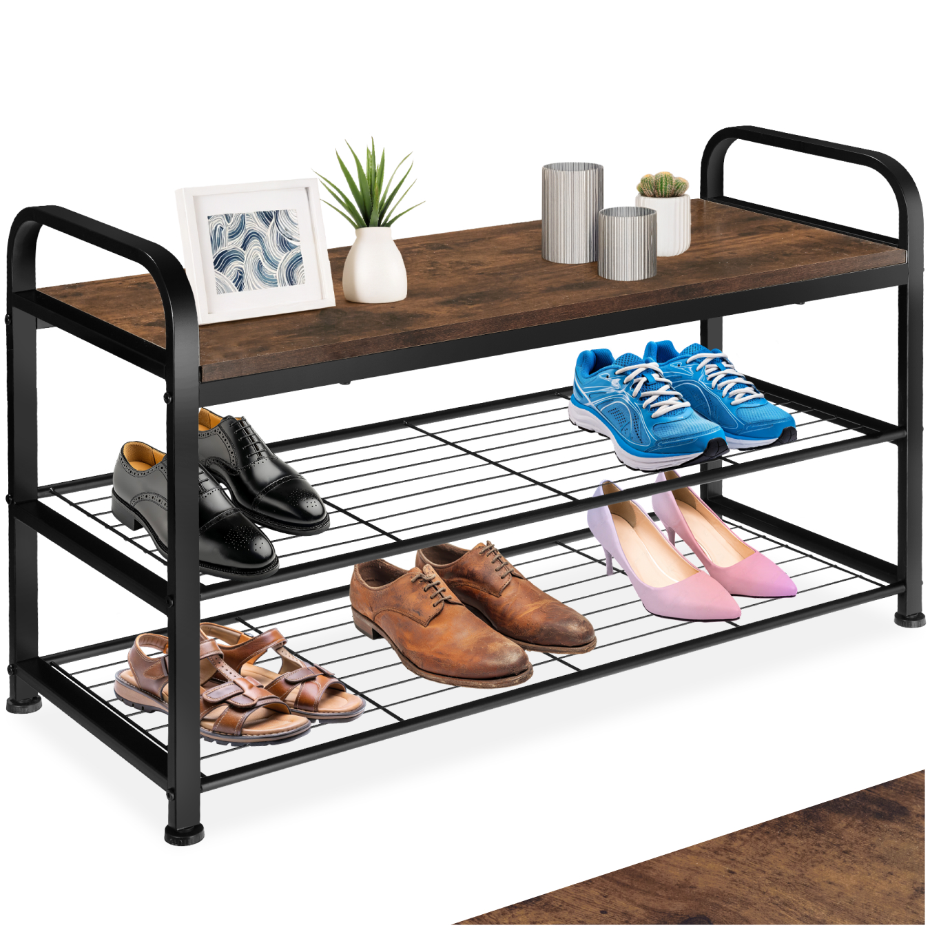 Schoenenrek Southampton 91x36x55cm - Industrieel hout donker, rustiek