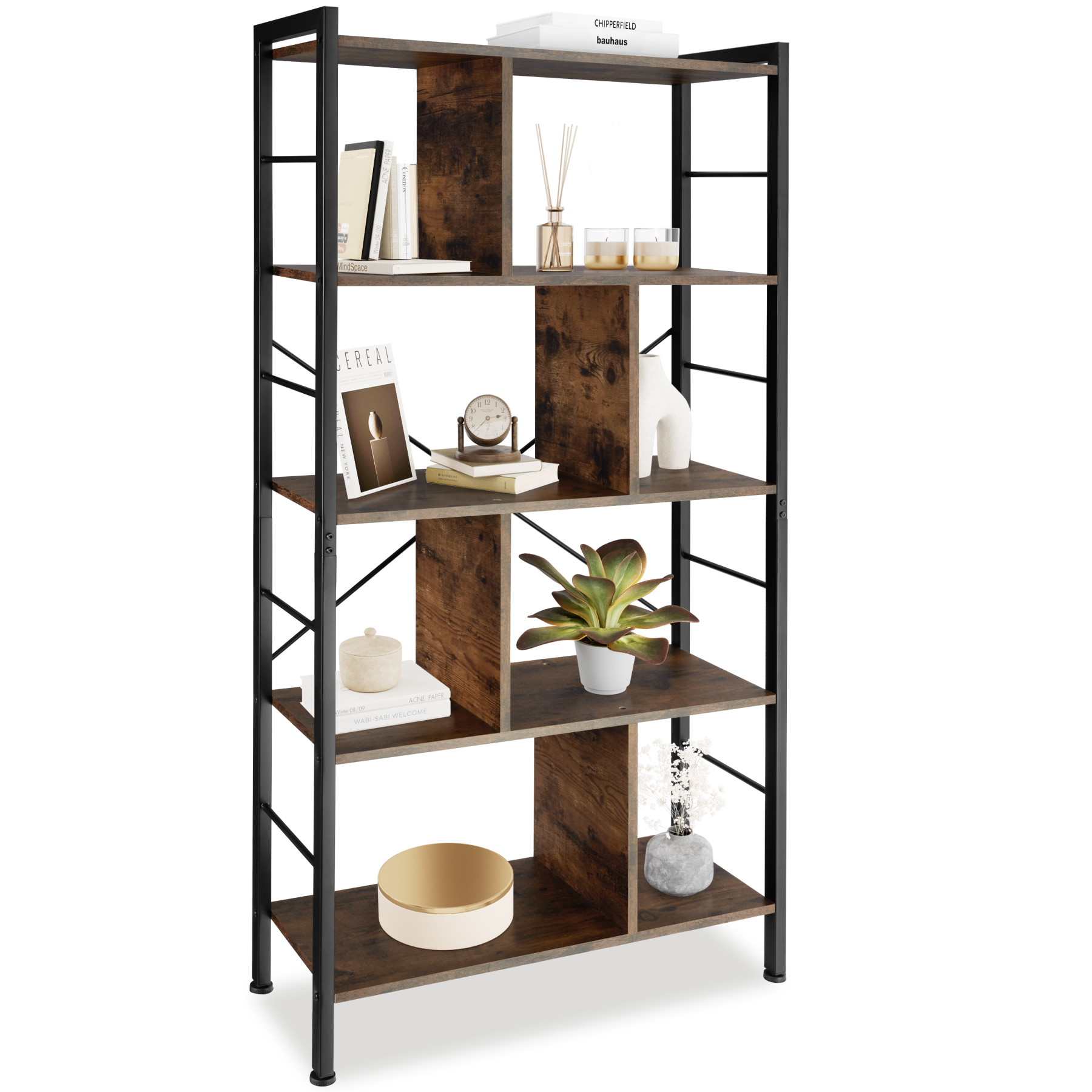 Standing shelf Charleston 75.5x30x155cm - Industrial wood dark, rustic