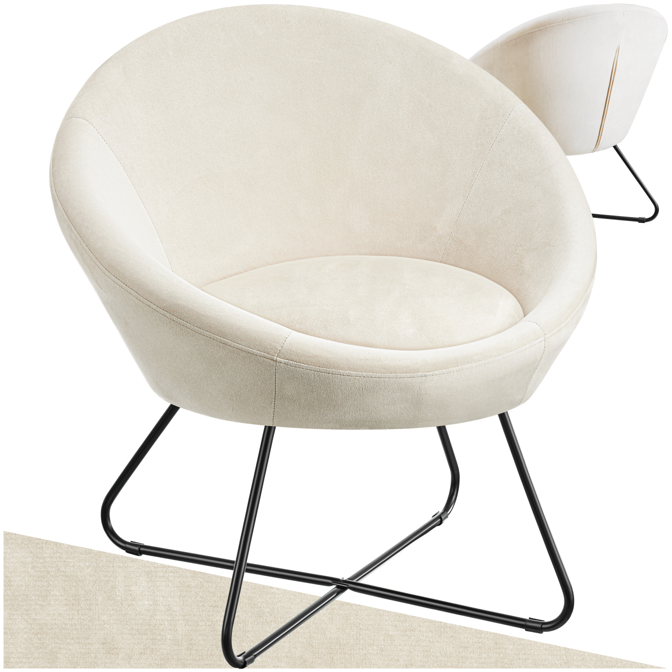 Sillón de cóctel CENTERA, tapizado y redondo - Terciopelo beige | tectake