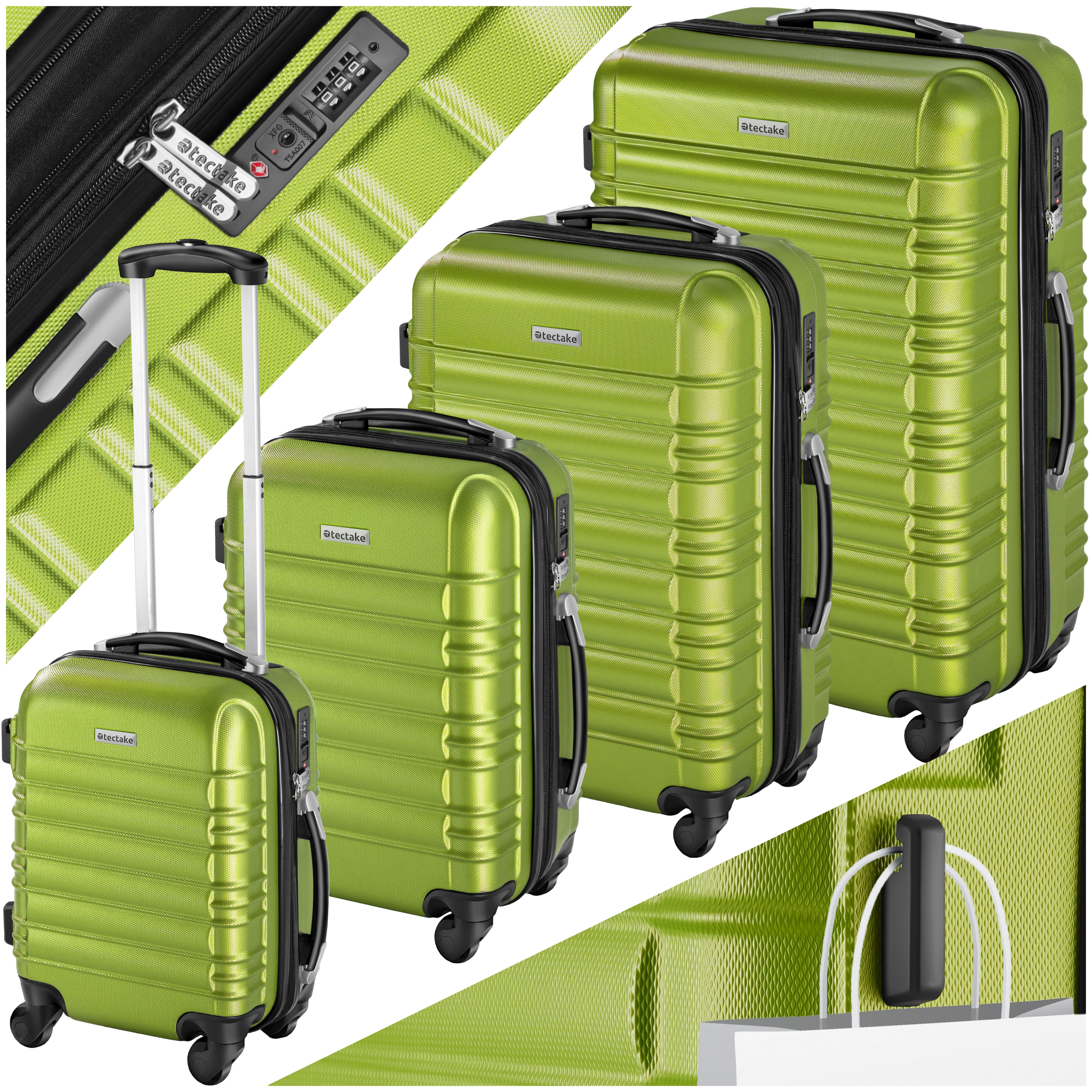 Suitcase Set of 4 ABS Hard Shell Luggage Travel Trolley 4 Wheel Lightweight Telescopic Handle - green