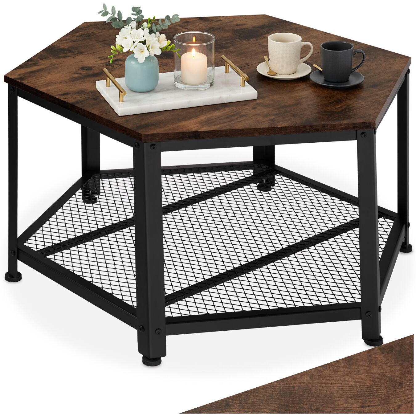 Mesa de centro Norwich 86,5x75x46,5cm - Madeira industrial escura, rústica | tectake