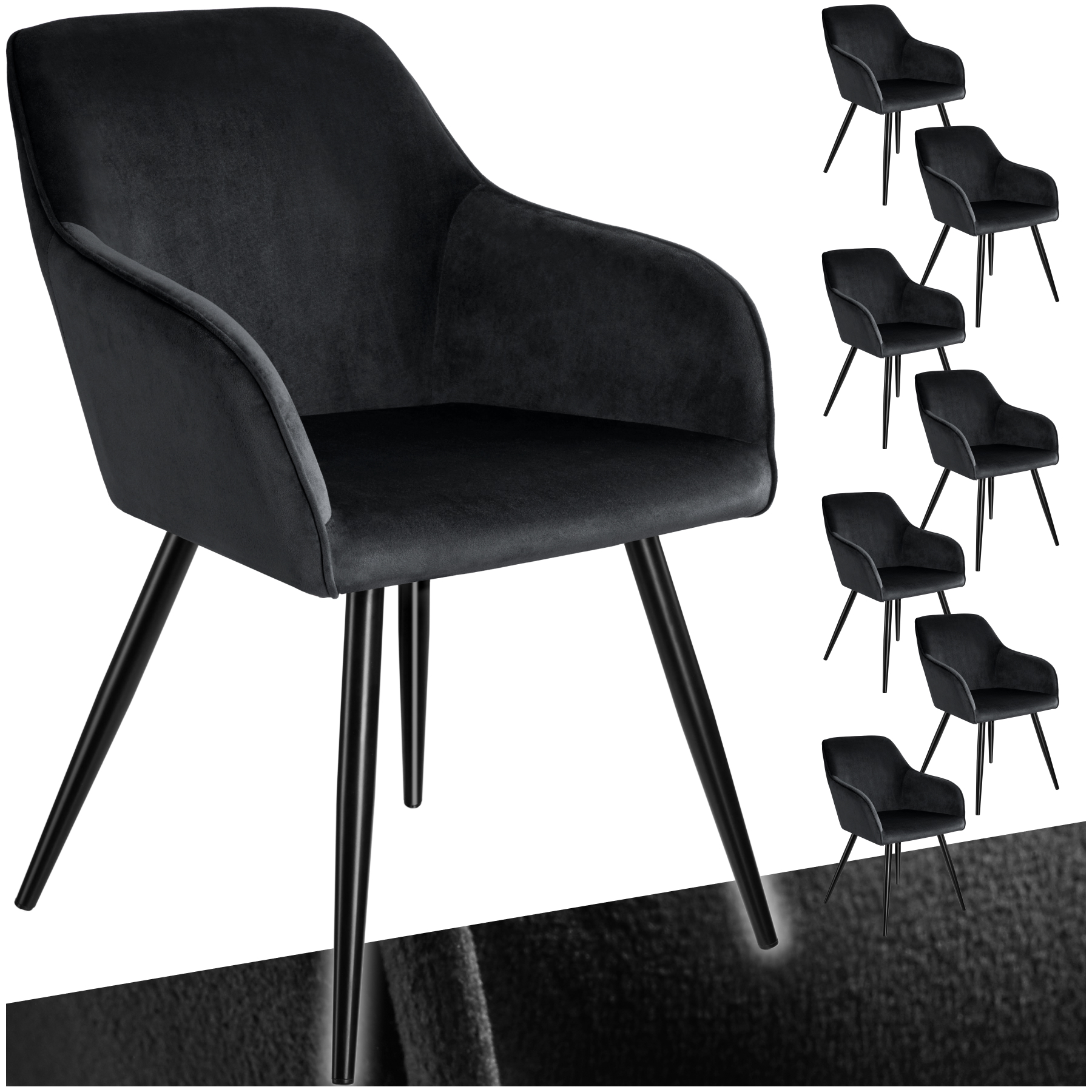 Esszimmerstuhl Marilyn Samtoptik, schwarze Stuhlbeine - schwarz, 8er Set