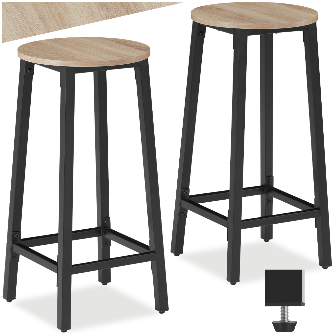 2 Tabourets de bar Corby - Bois clair industriel, Chêne Sonoma