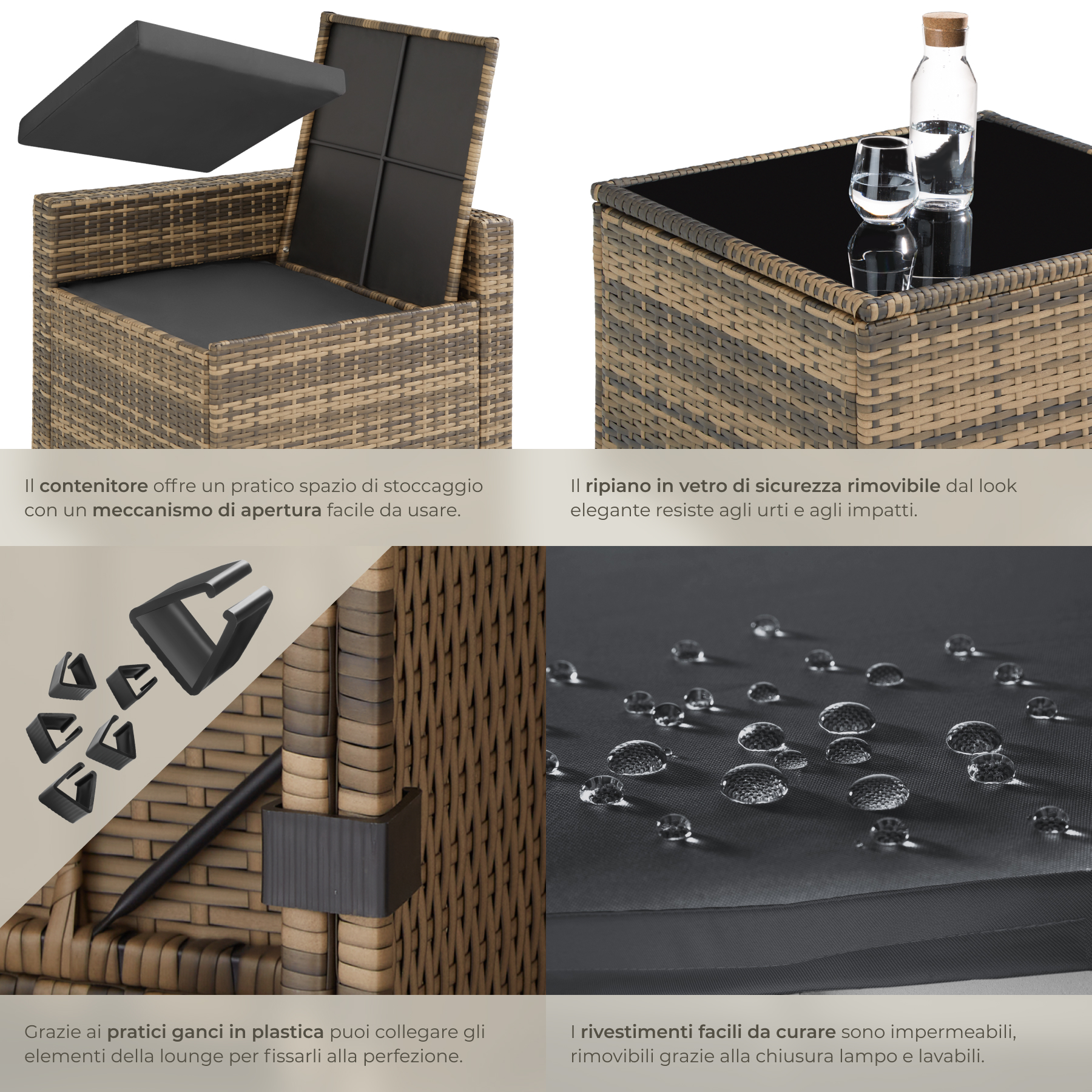 Salottino in Rattan Mobili Giardino Set Terrazza Poltrone Tavolo Box Contenitore - Foto 30 di 37