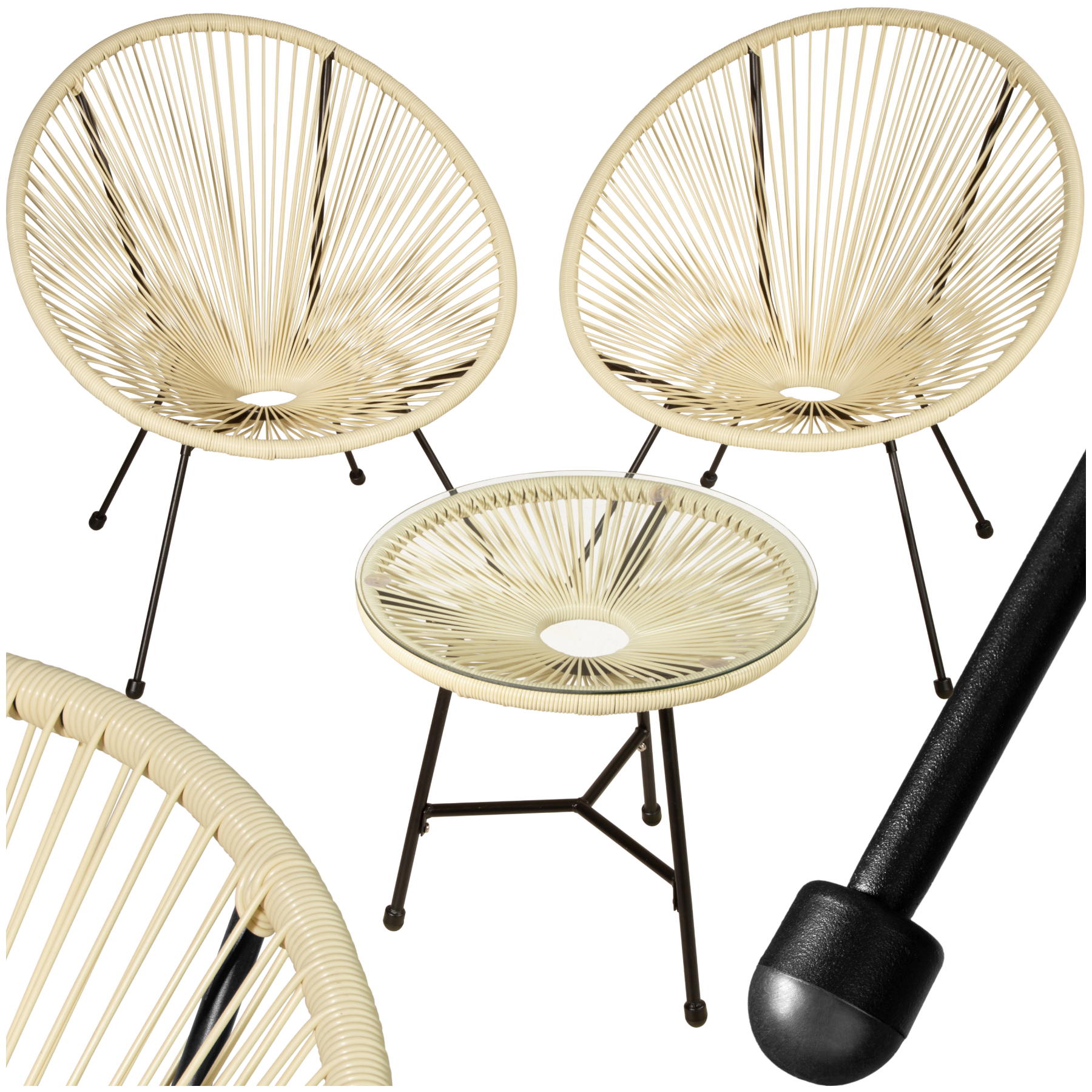 2 sedie da giardino Santana con tavolo - beige | tectake