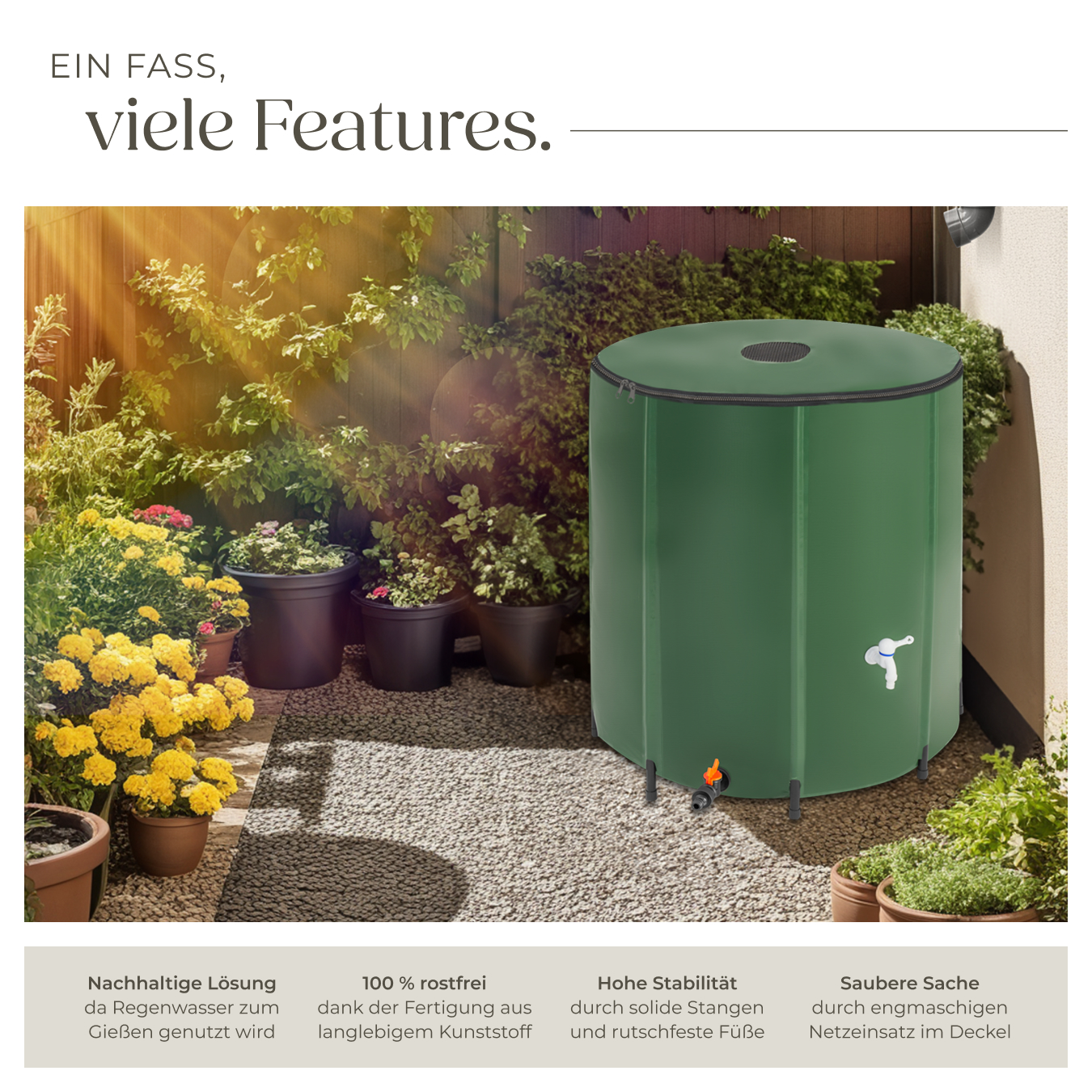 Regentonne mit Hahn Regenwassertonne Wassertank 200 bis 750 Liter Tank faltbar