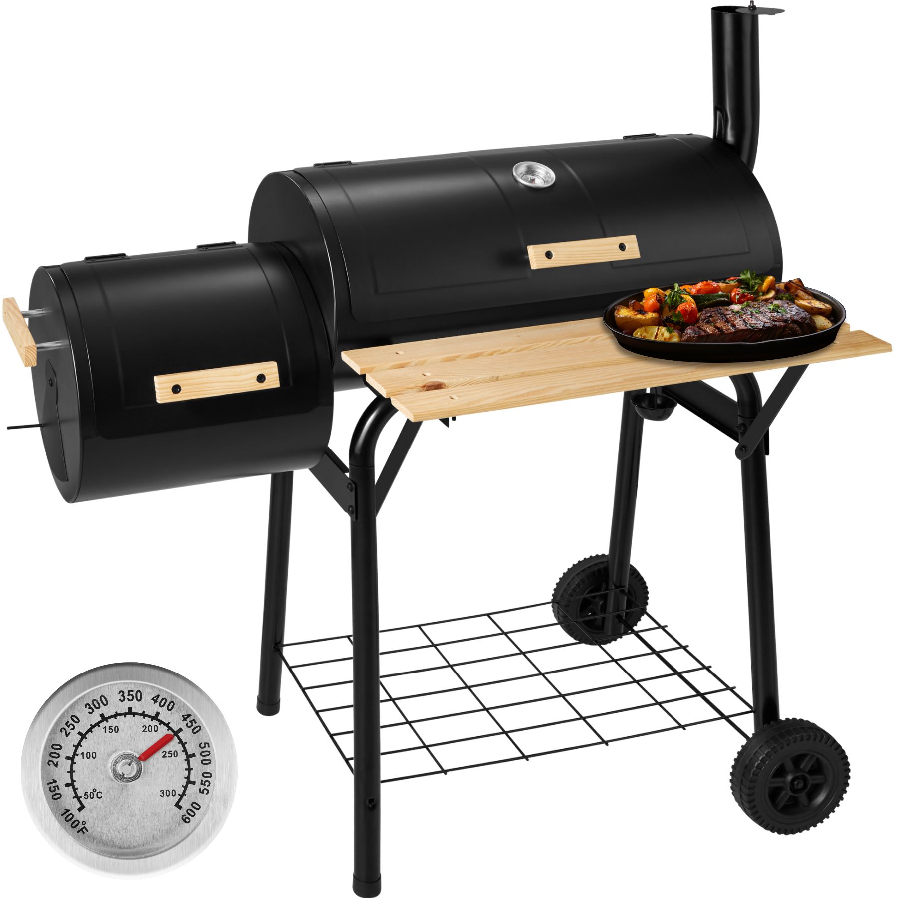 Holzkohlegrill Smoker mit Thermometer - schwarz von tectake