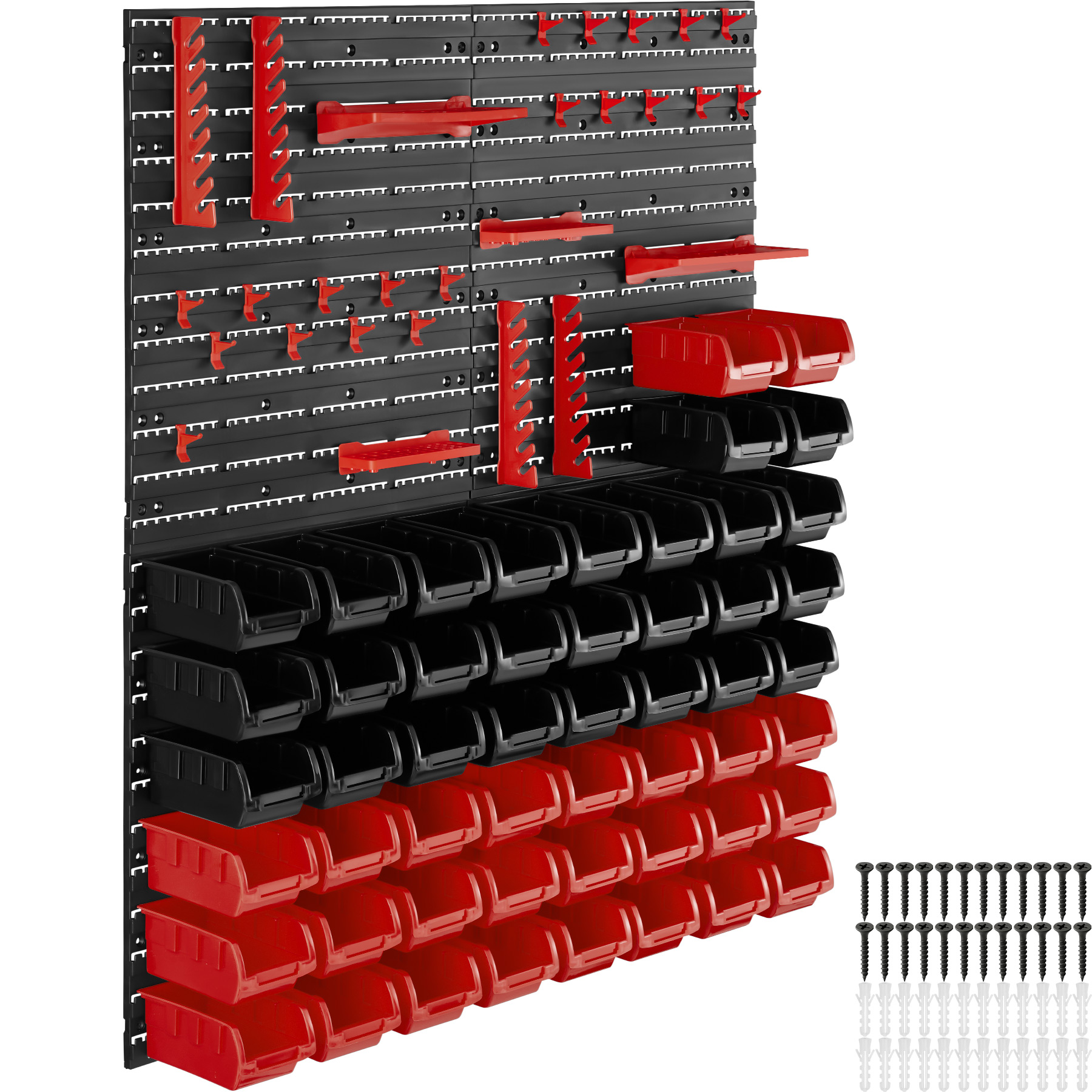 Small parts organiser with 28 stacking boxes and tool holders - Set of 2