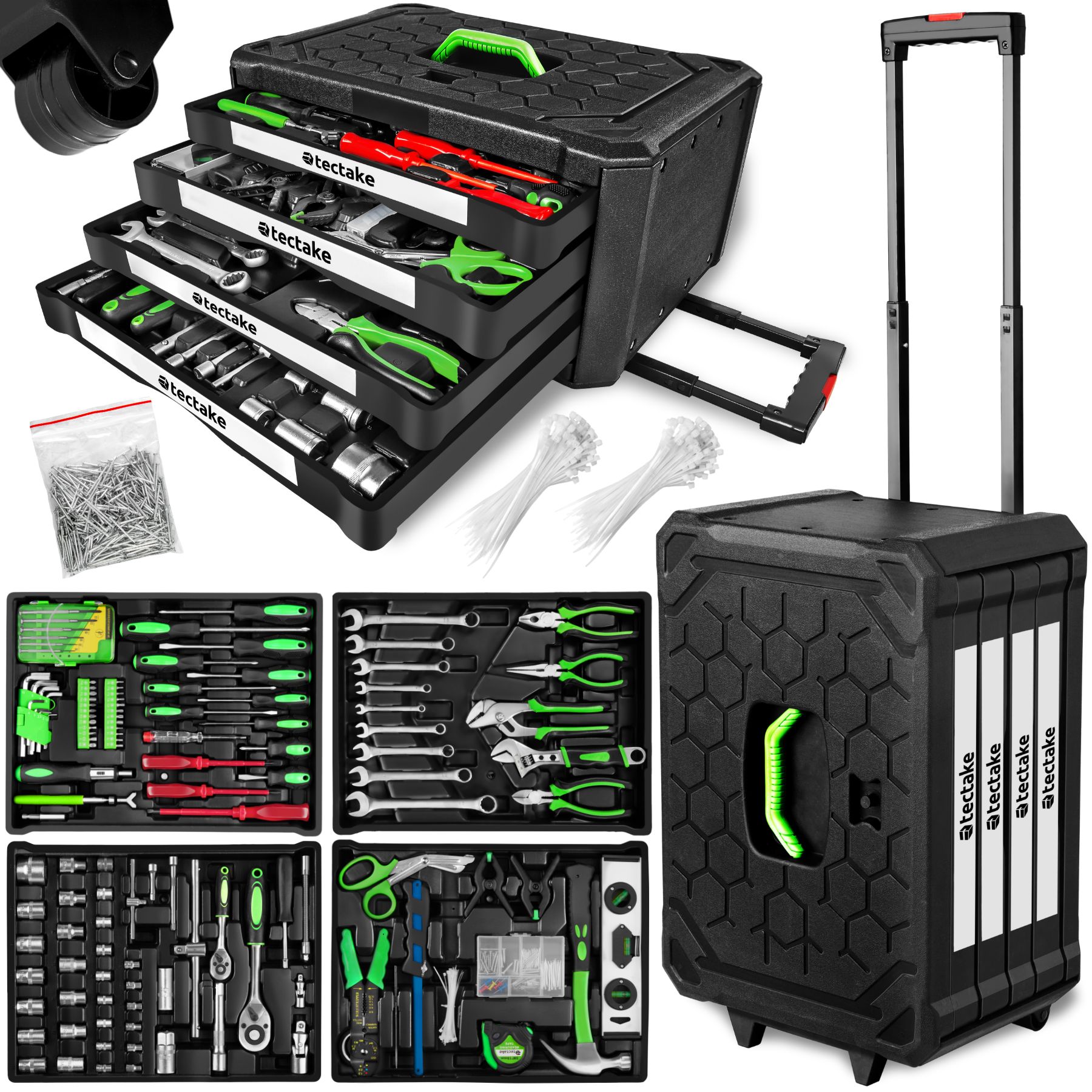 Caisse à outils 899 pièces - noir de tectake