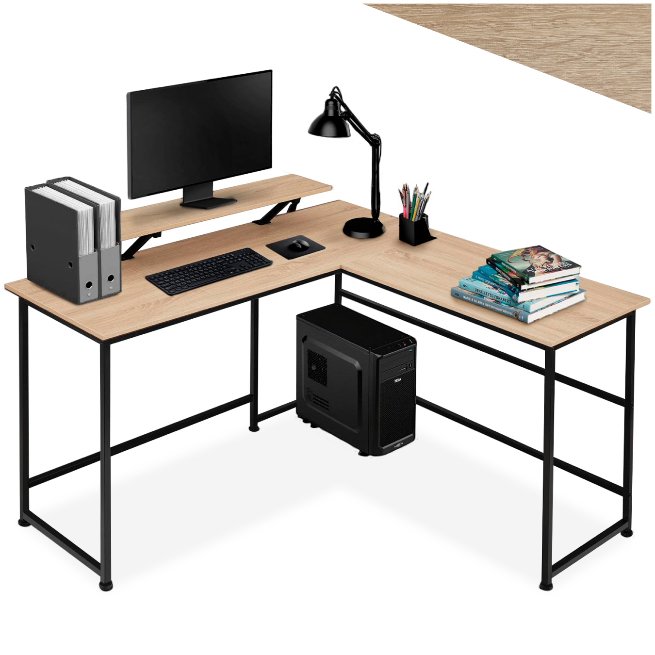 Bureau Melrose 140x130x76,5cm - Industrieel licht hout, eiken Sonoma