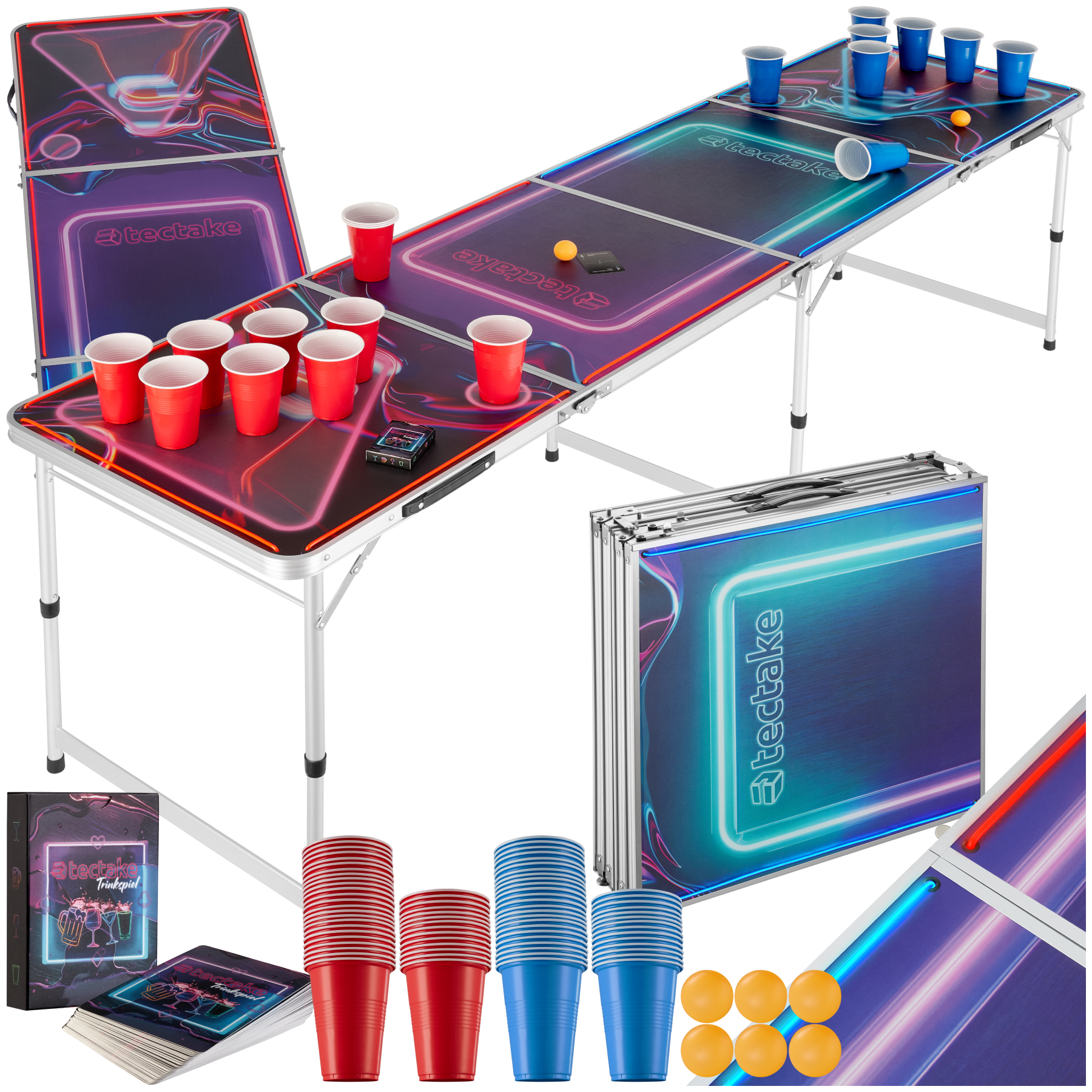 Table de beer pong en aluminium BeerWars I avec éclairage LED - multicolore | tectake