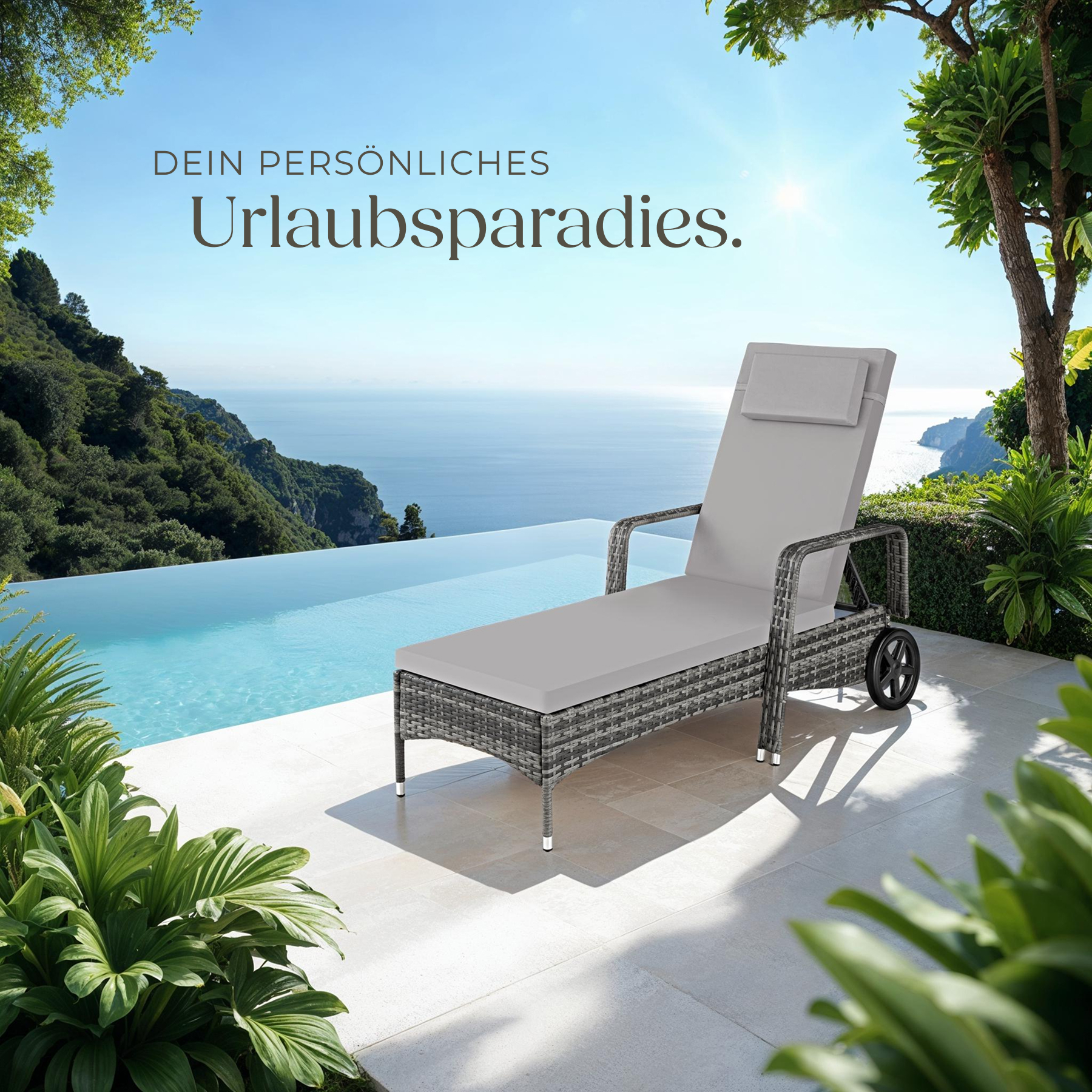 Sonnenliege klappbar Gartenliege Polyrattan Liegestuhl Strandliege robust 200 cm - Bild 117 von 145