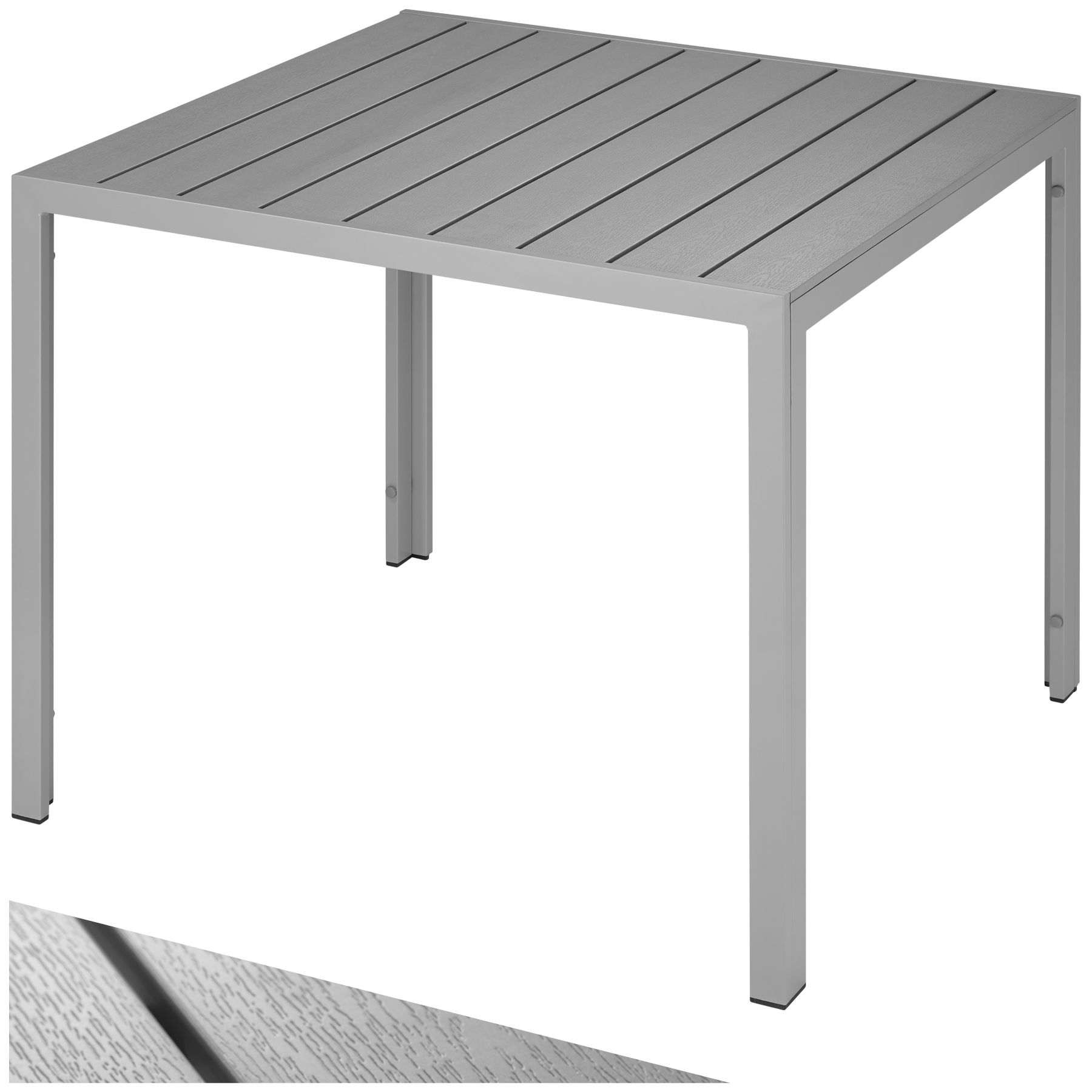 tectake - Table de jardin carrée MAREN pieds réglables 90 x 90 cm x 74,5 cm - argent