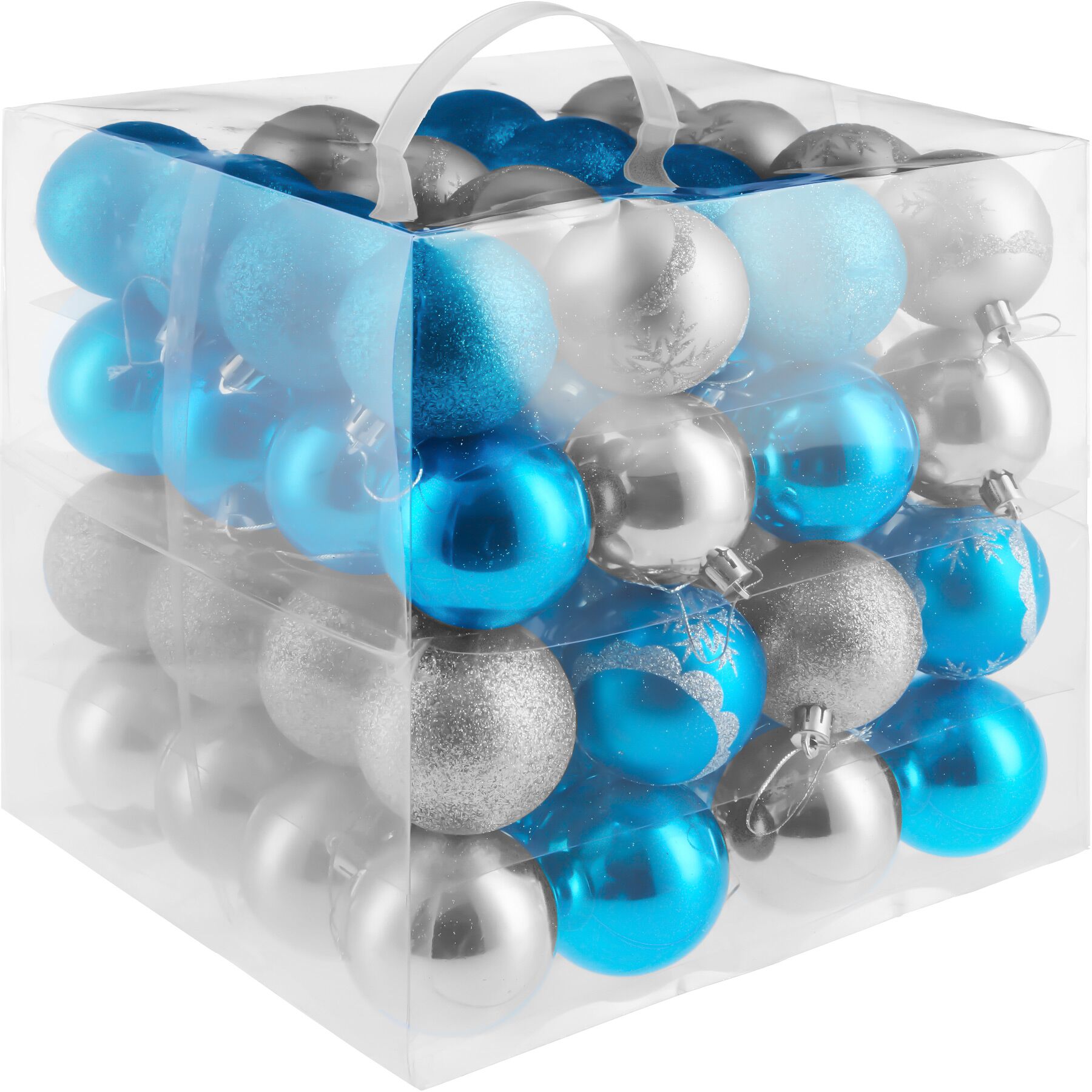 Conjunto de 64 bolas de Natal em prata/azul - prata/azul