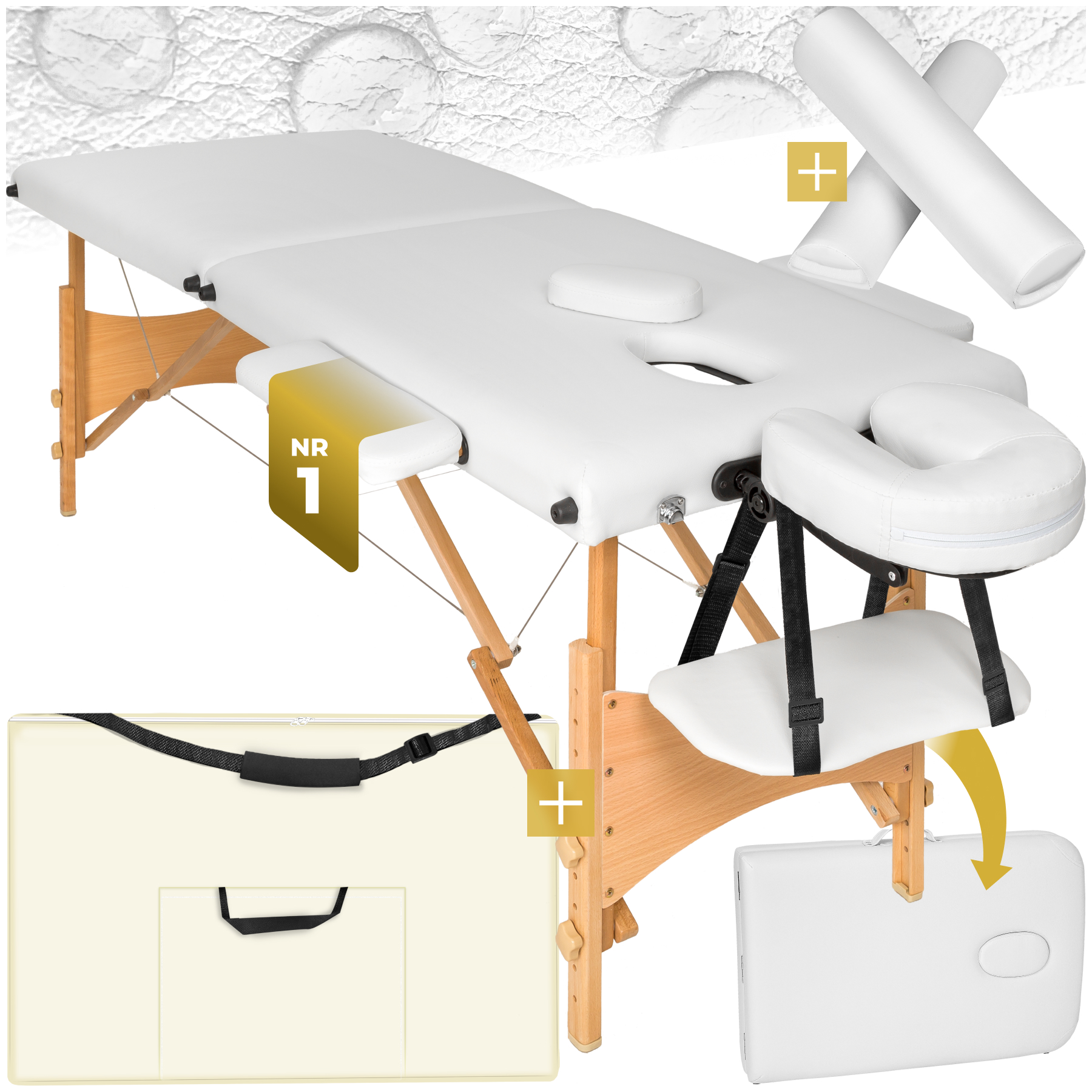 Ensemble de table de massage Freddi avec rouleaux de massage - blanc