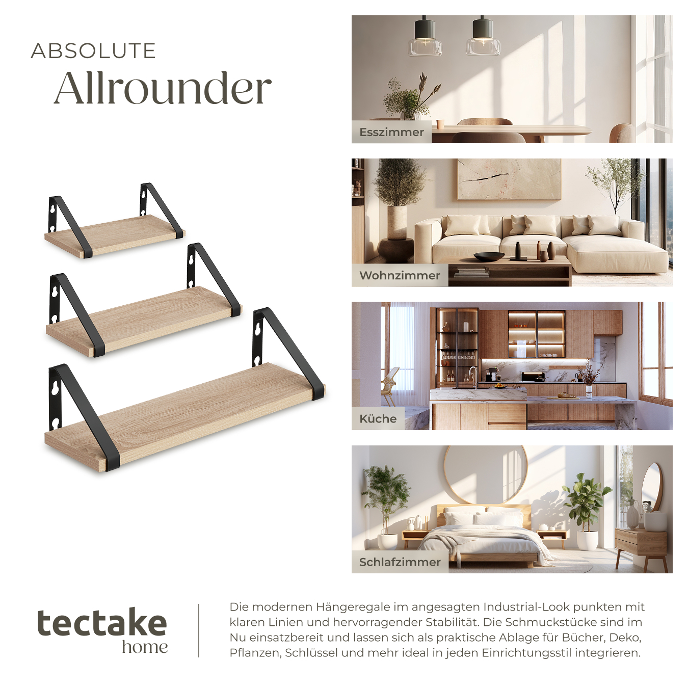 3er Set Hängeregal Wandregal Schweberegal Regal 30/35/40cm Industrie Holz Metall - Bild 20 von 25