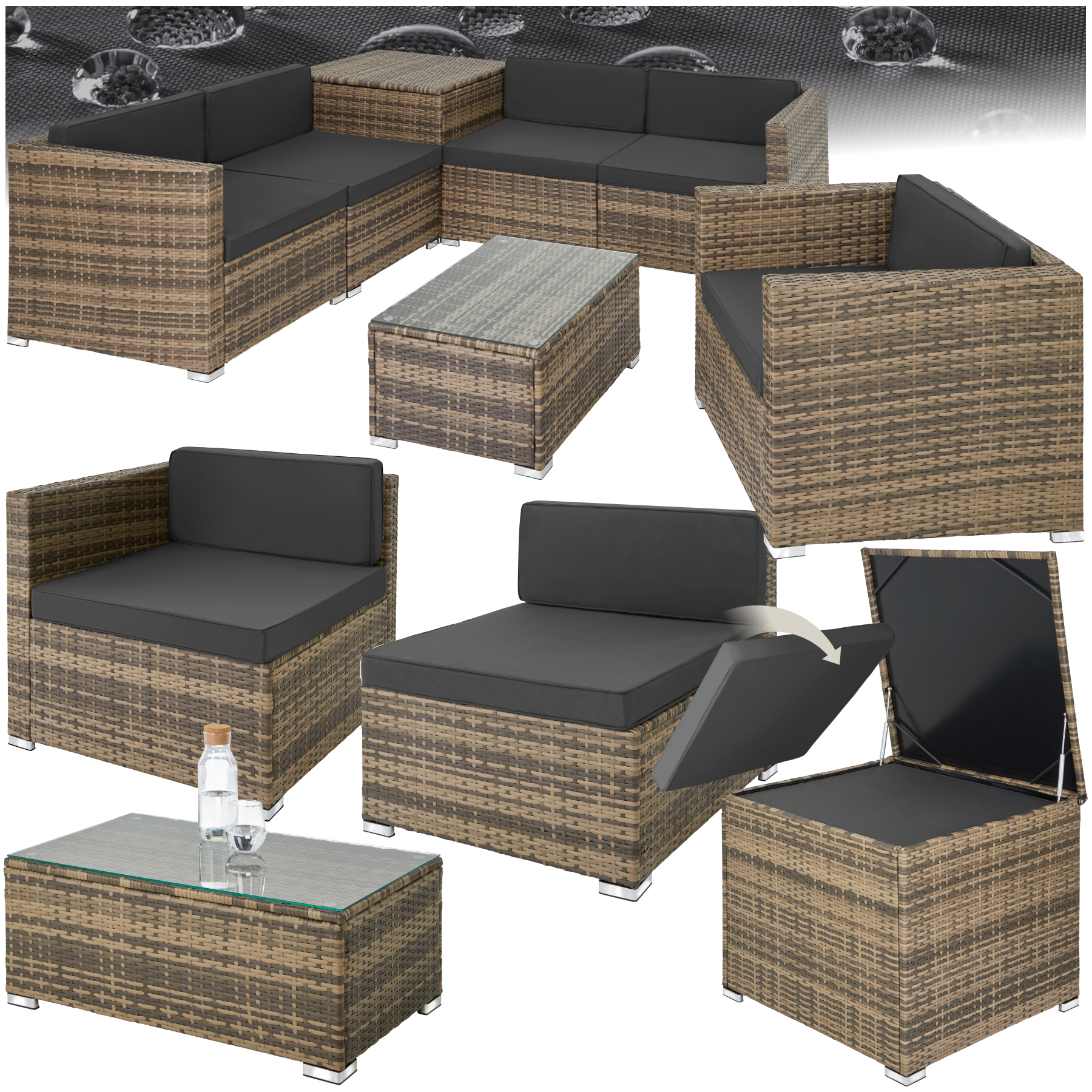 XXL Polyrattan Gartenmöbel Sitzgruppe Rattan Gartenset Lounge Sofa Tisch Box Set