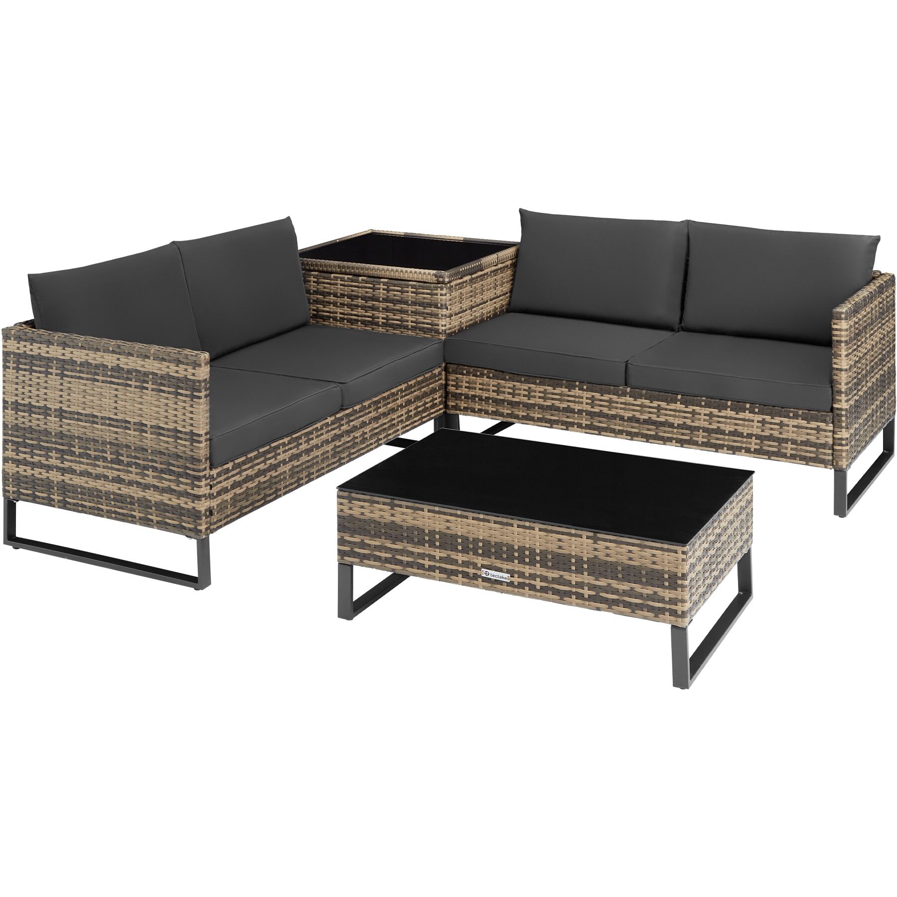 Garden Furniture Set Ostuni - for 4 people, large storage box, table, thick cushions - nature | tectake