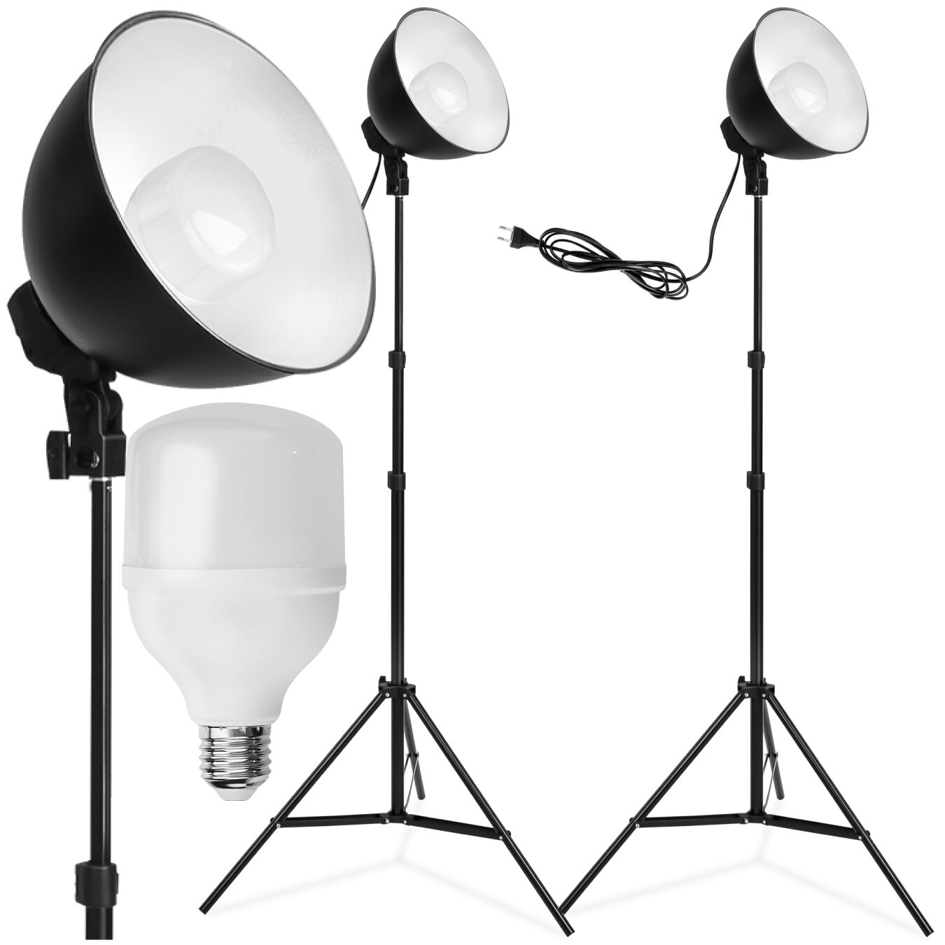 Set di 2 lampade da studio in alluminio con lampadina inclusa - nero | tectake