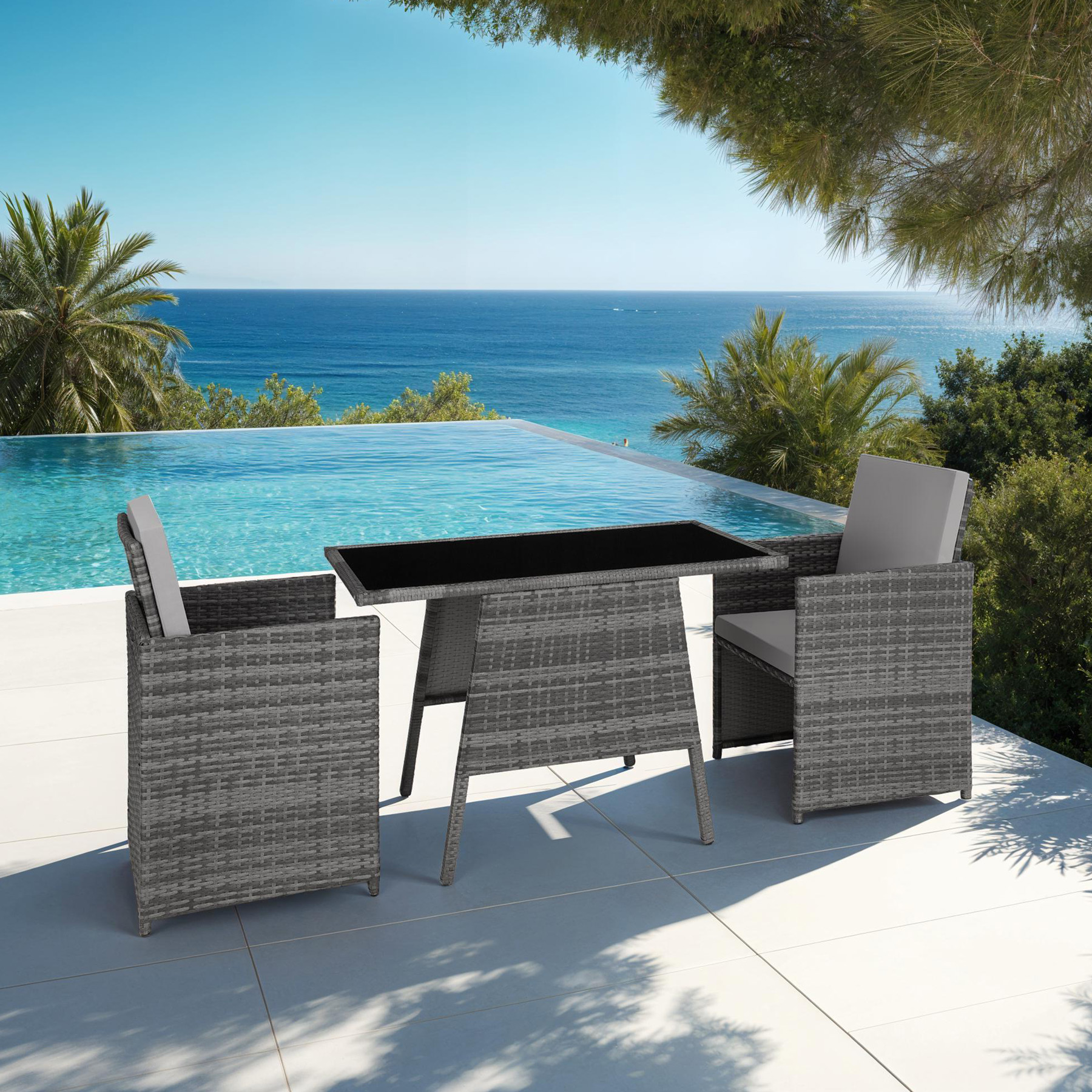 Garden bistro set in rattan | 2 chairs, 1 table | Outdoor Compact Furniture - Picture 25 of 49