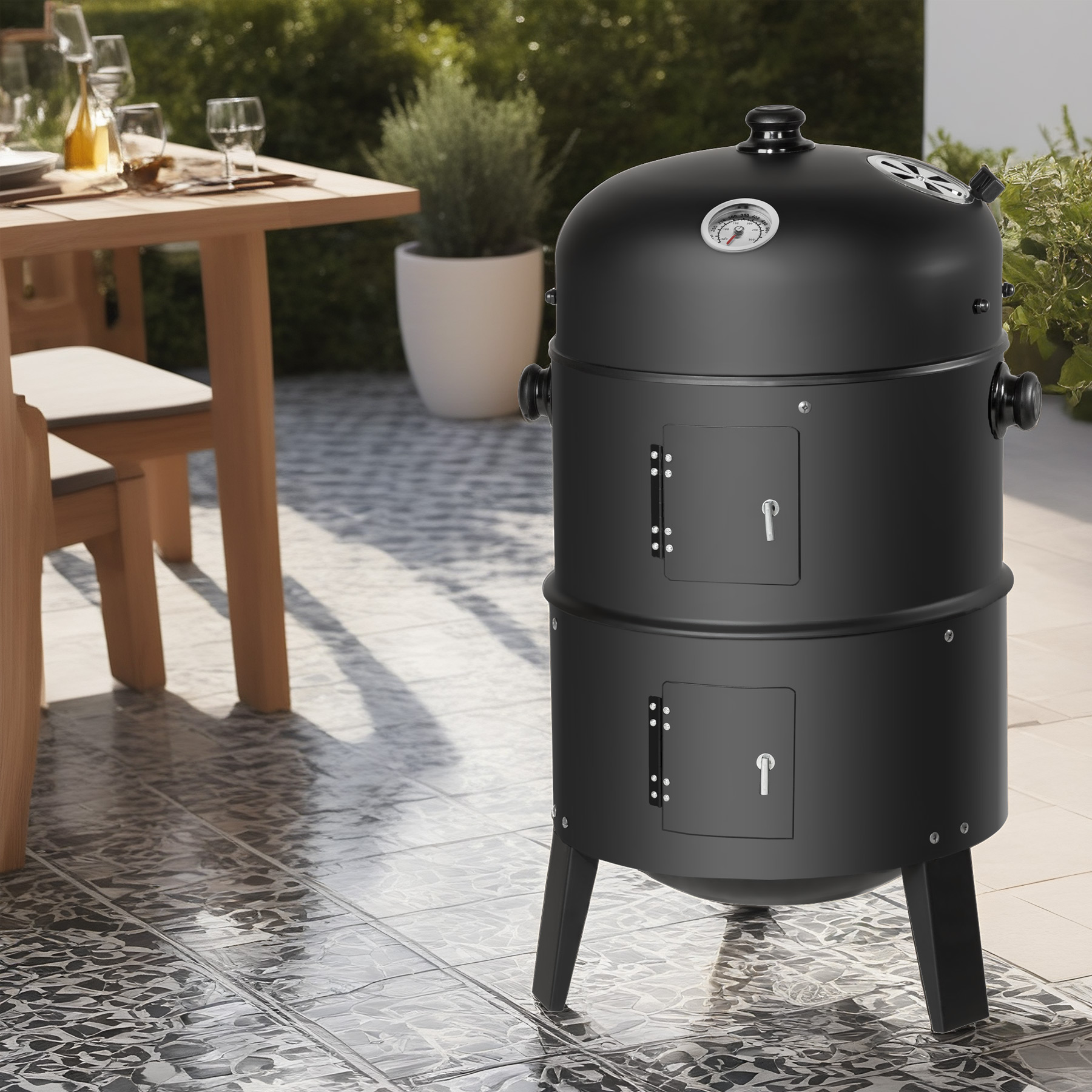 Thumbnail - Holzkohlegrill Räuchertonne 3 in 1 - schwarz