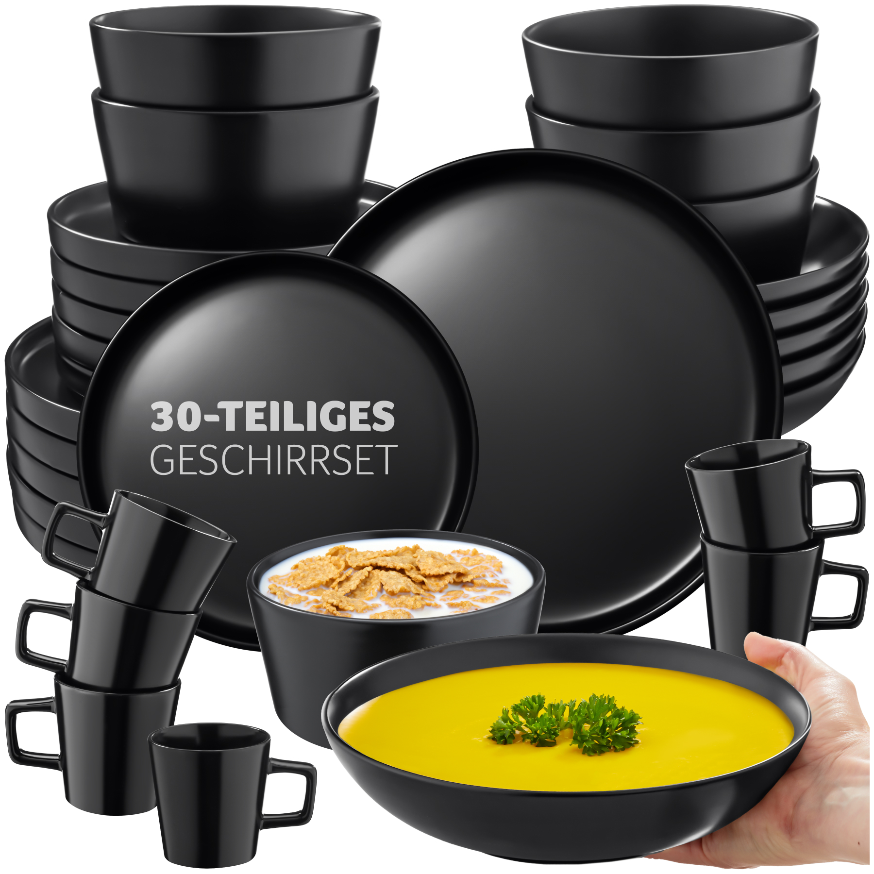 Geschirrset 6 Personen Tafelservice Steingut Essgeschirr Kombiservice Dinner-Set