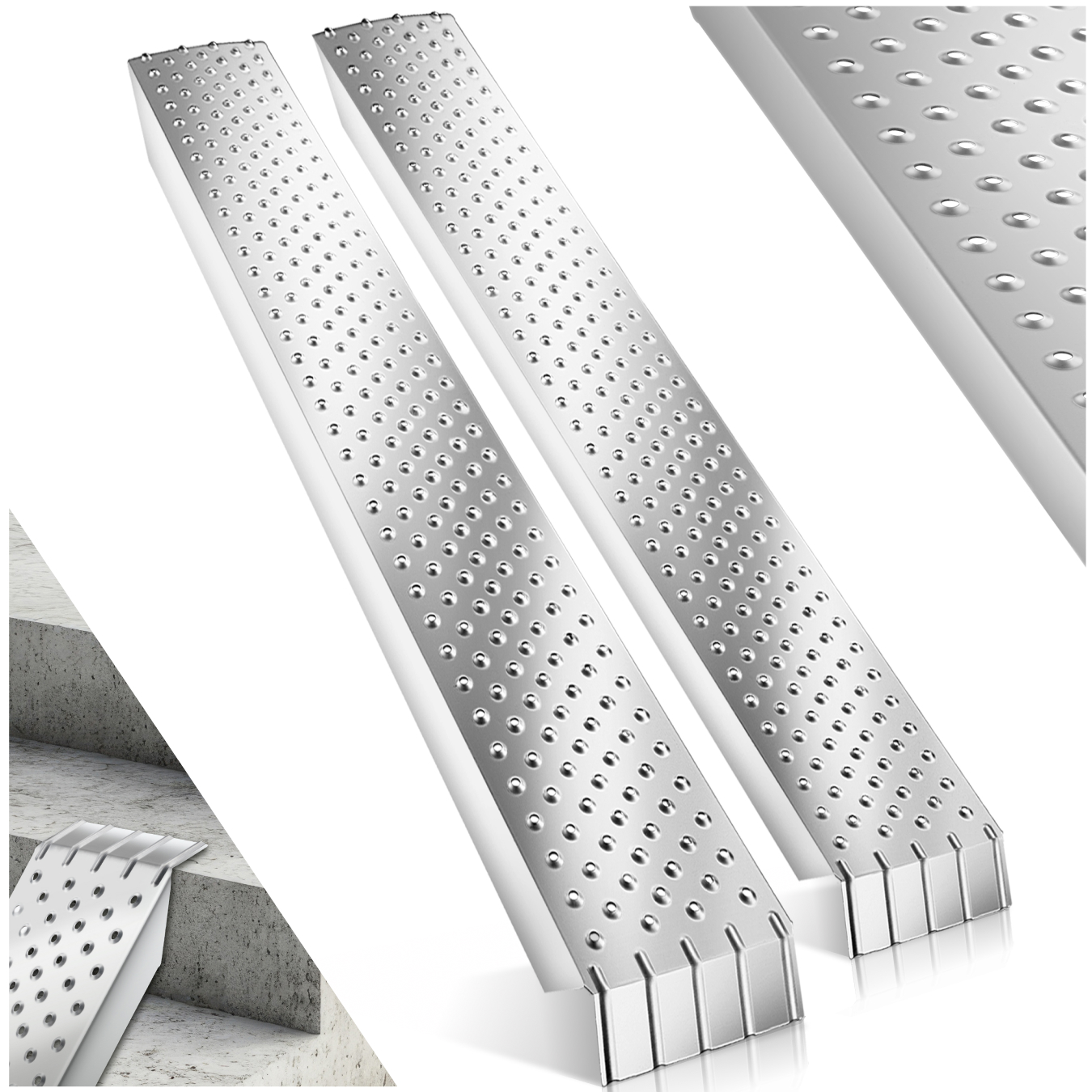 Auffahrrampen Sven 2er Set, 400 kg belastbar und rutschfest - silber von tectake