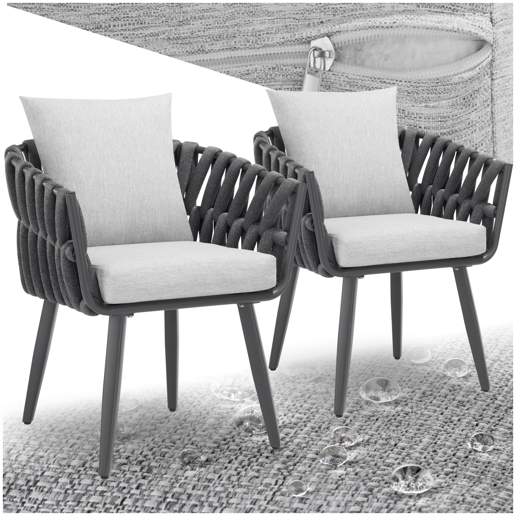 Lot de 2 chaises Lugano au design « corde » avec structure en aluminium - gris anthracite | tectake